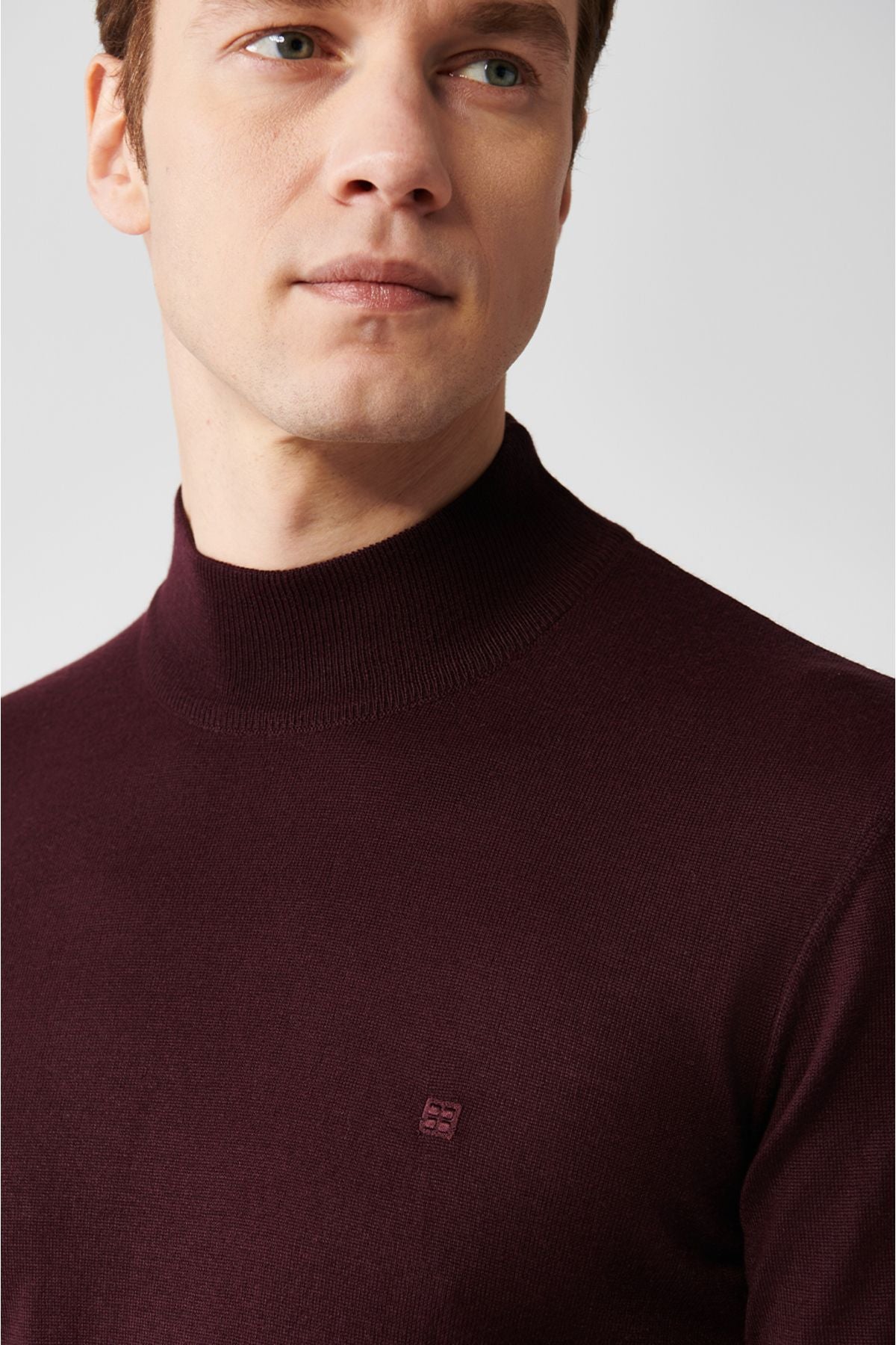 Men's Bordeaux Half Fisherman Neck Wool Mixed Knitwear Sweater B005015