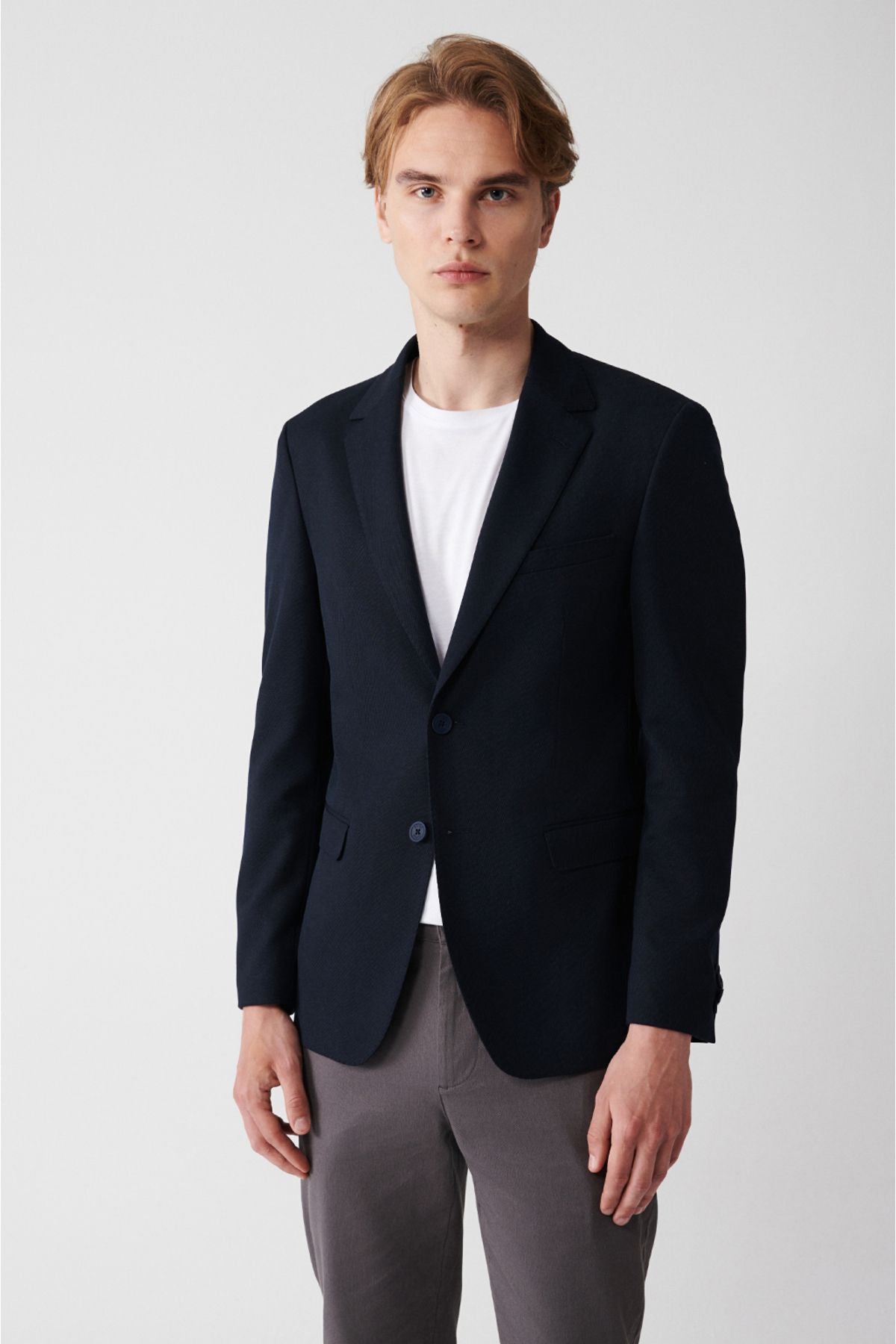 Men's navy blue single slit lid pocket lined jacket A32Y4022
