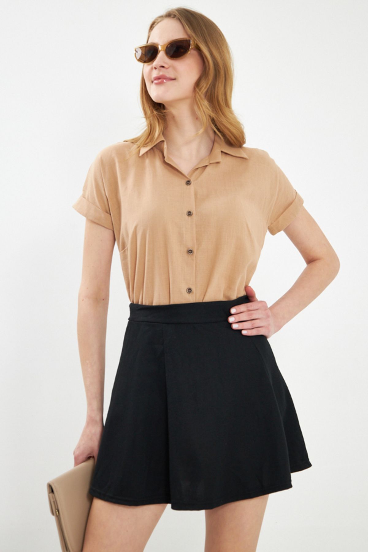 Female mink short arm linen shirt ARM-24Y001038