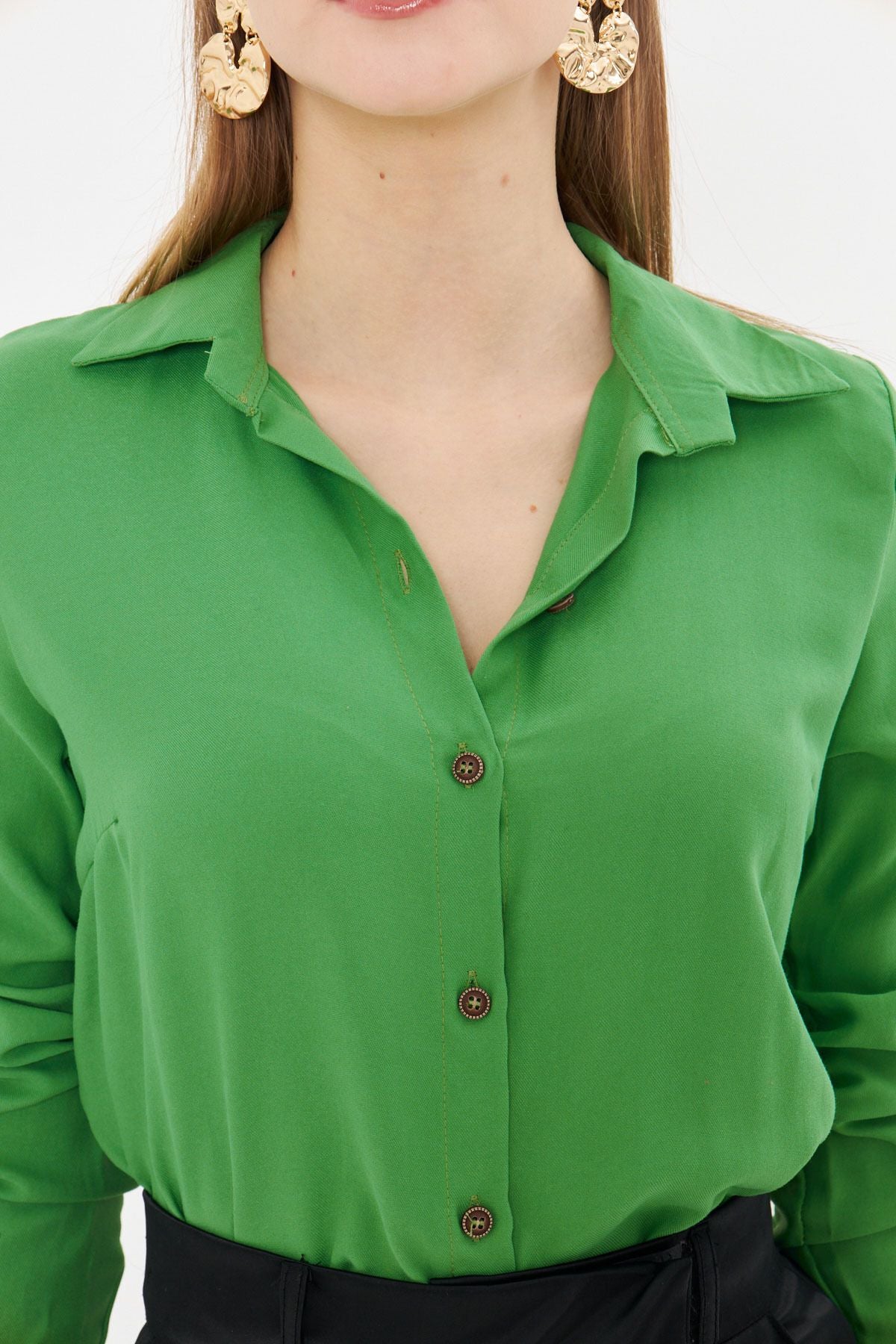 Female grass green long sleeve flat shirt ARM-18Y001176