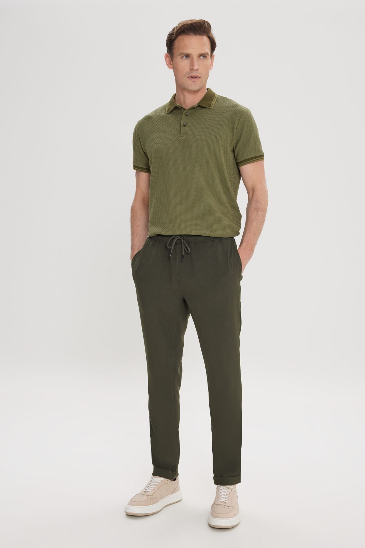 Men's Khaki Slim Fit Casual Cutting Waist Tied Side Pocket Jogger Pants