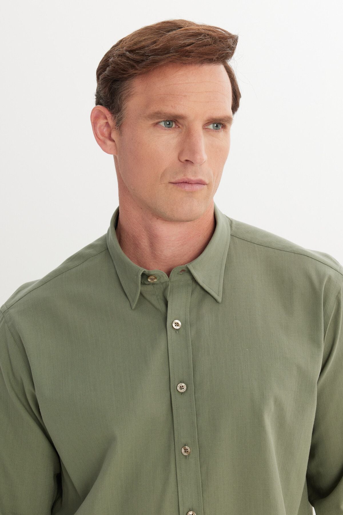 Men's Khaki Comfort Fit Casual Cut Hidden button collar 100 %cotton pennant shirt