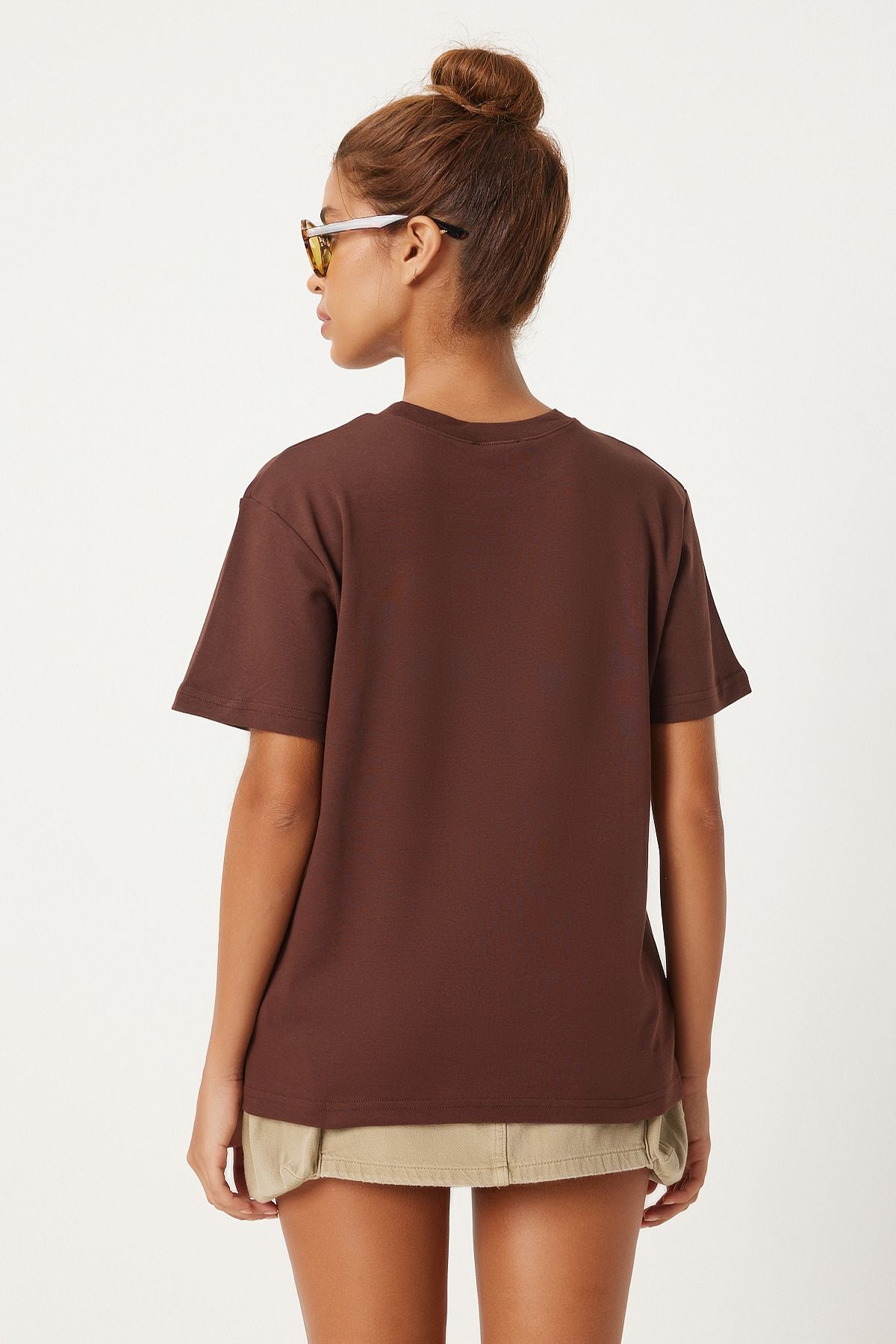 Female Brown Bicycle Collar 100 %Cotton Combed T-Shirt FN03265