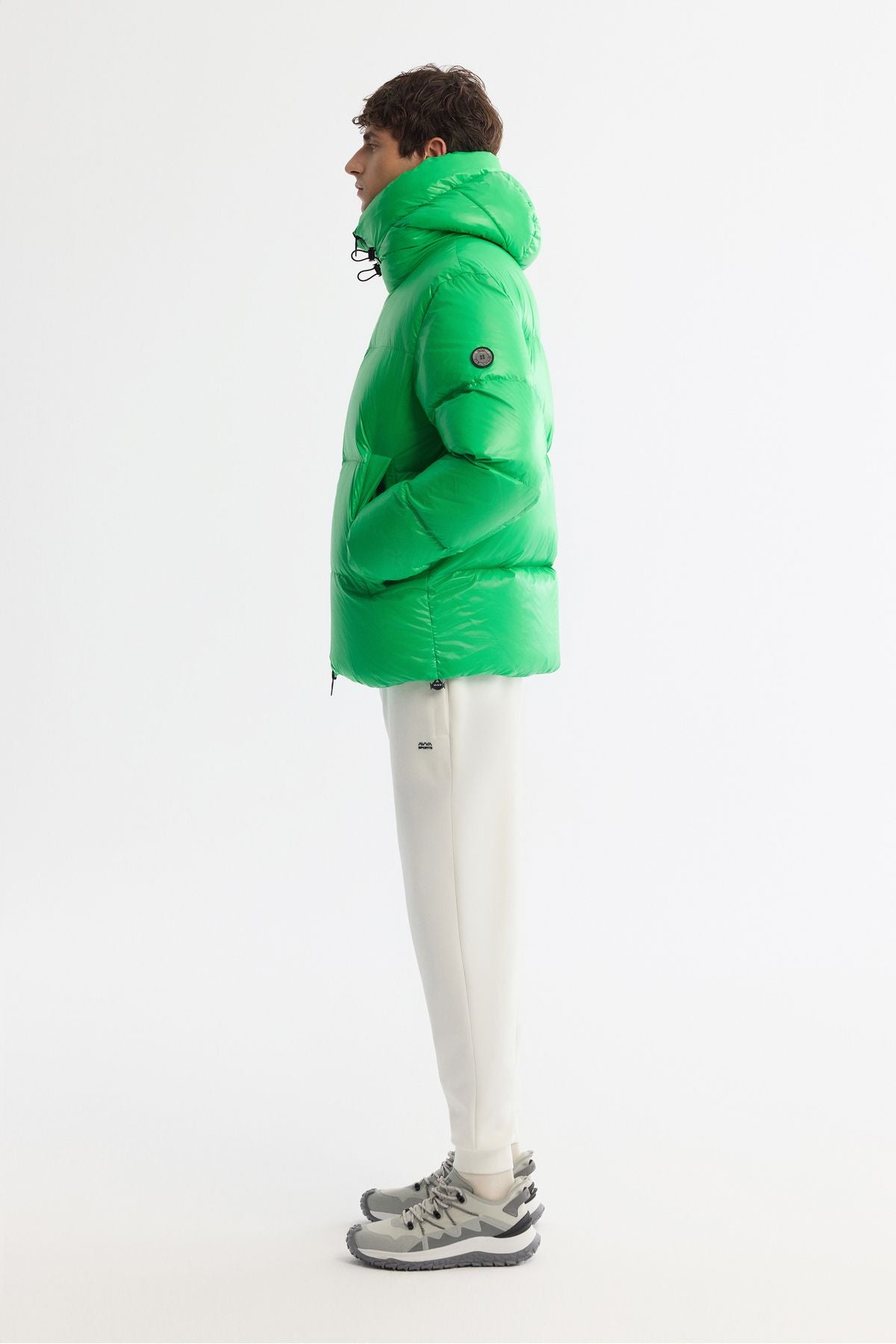 Men's green hooded goose feather water -derived windproof -20 degrees resistant swelling coat A42y6182