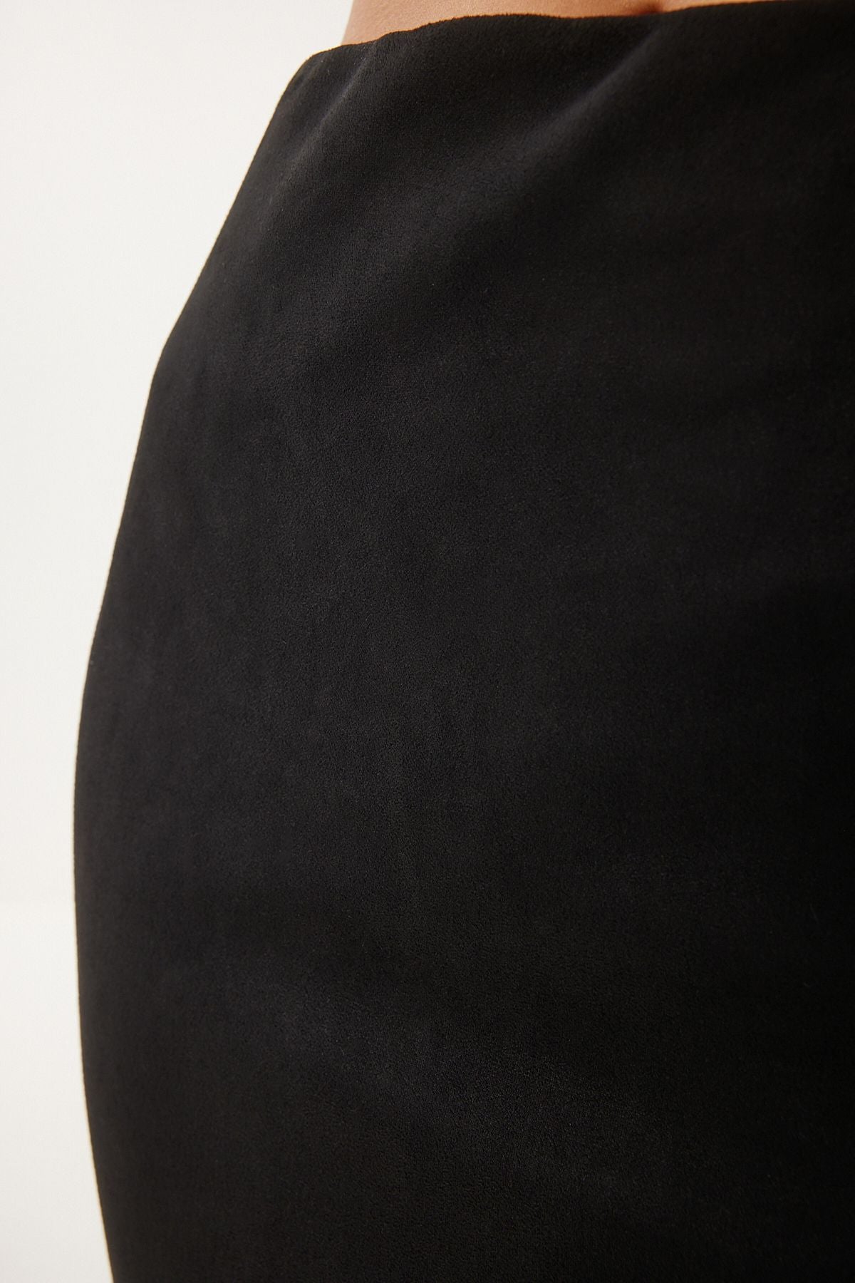 Women's black slit long suede skirt MC00292