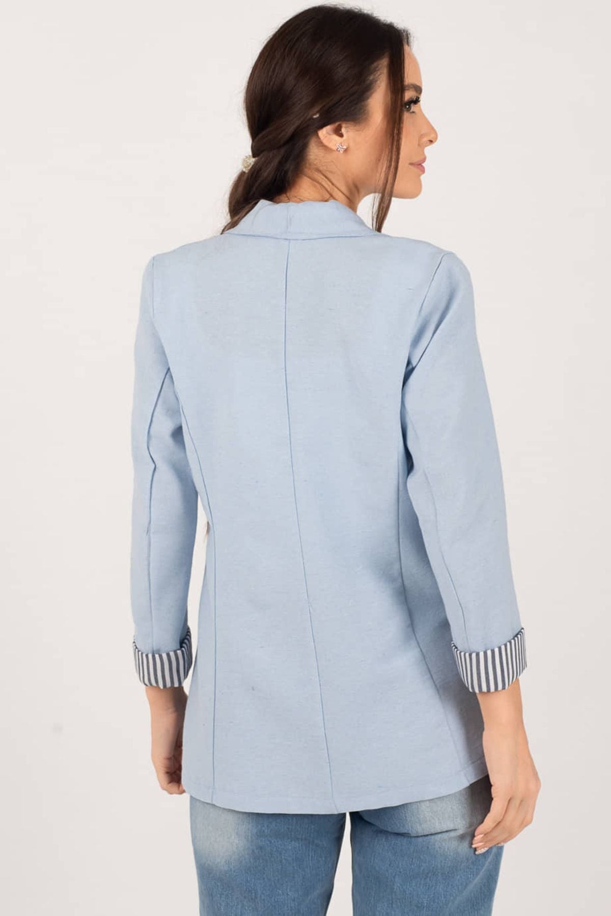 WOMEN BABY BLUE BLACK SOLD INCLUDED SINGLE buttoned jacket ARM-22K001122