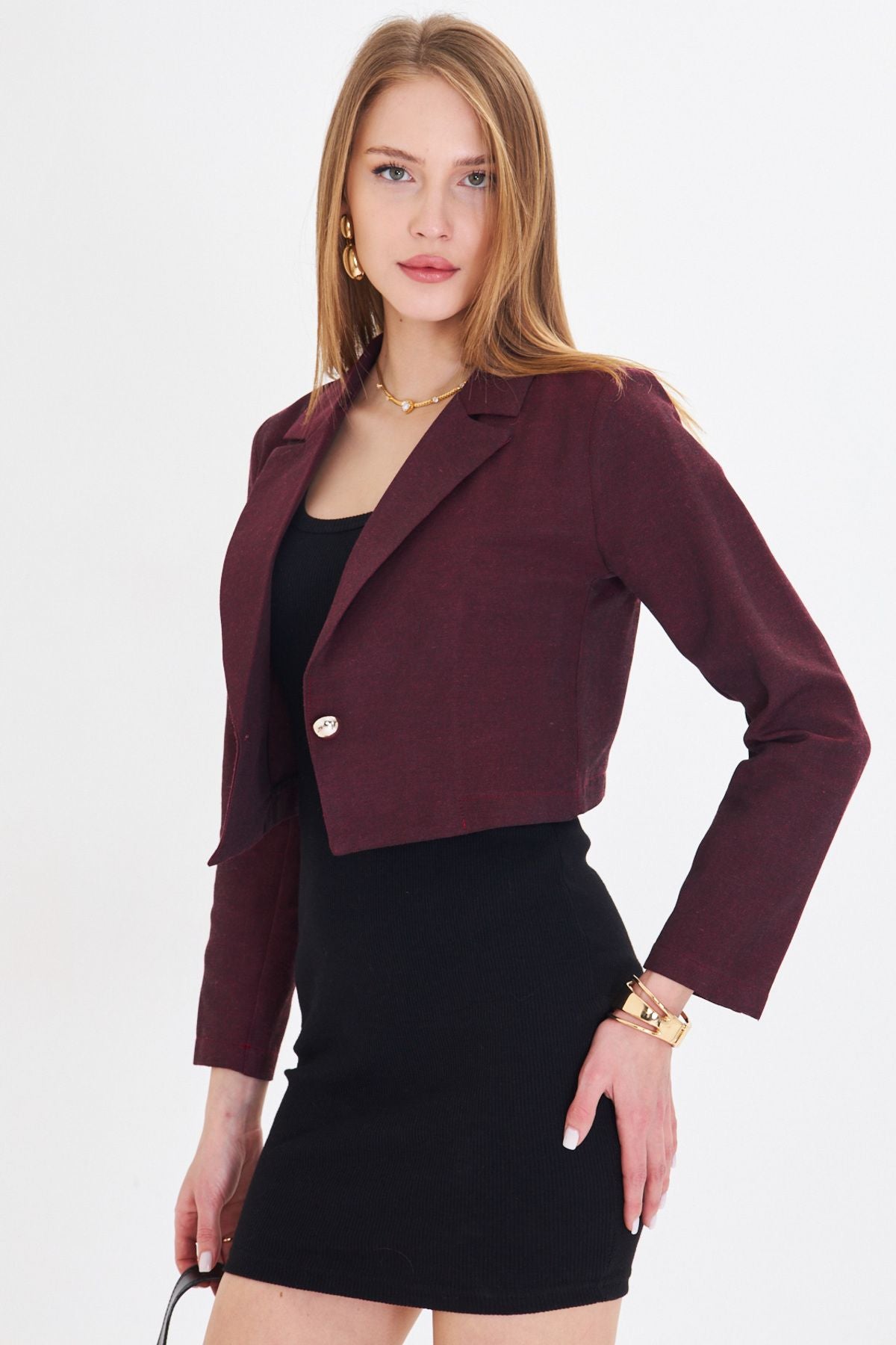 Women's Bordeaux Single button Crop jacket ARM-23Y001064