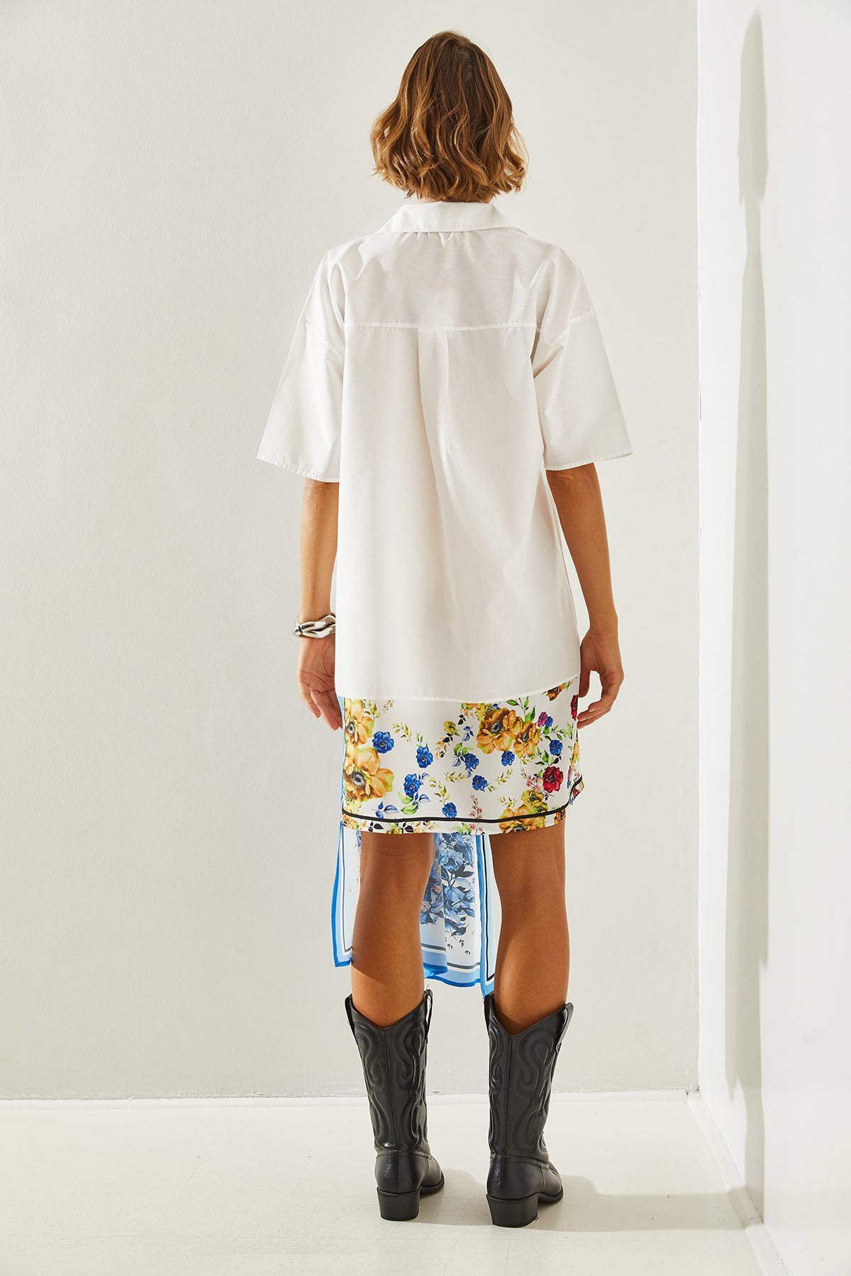 Female asymmetric satin skirt detailed shirt dress 21262 60251492