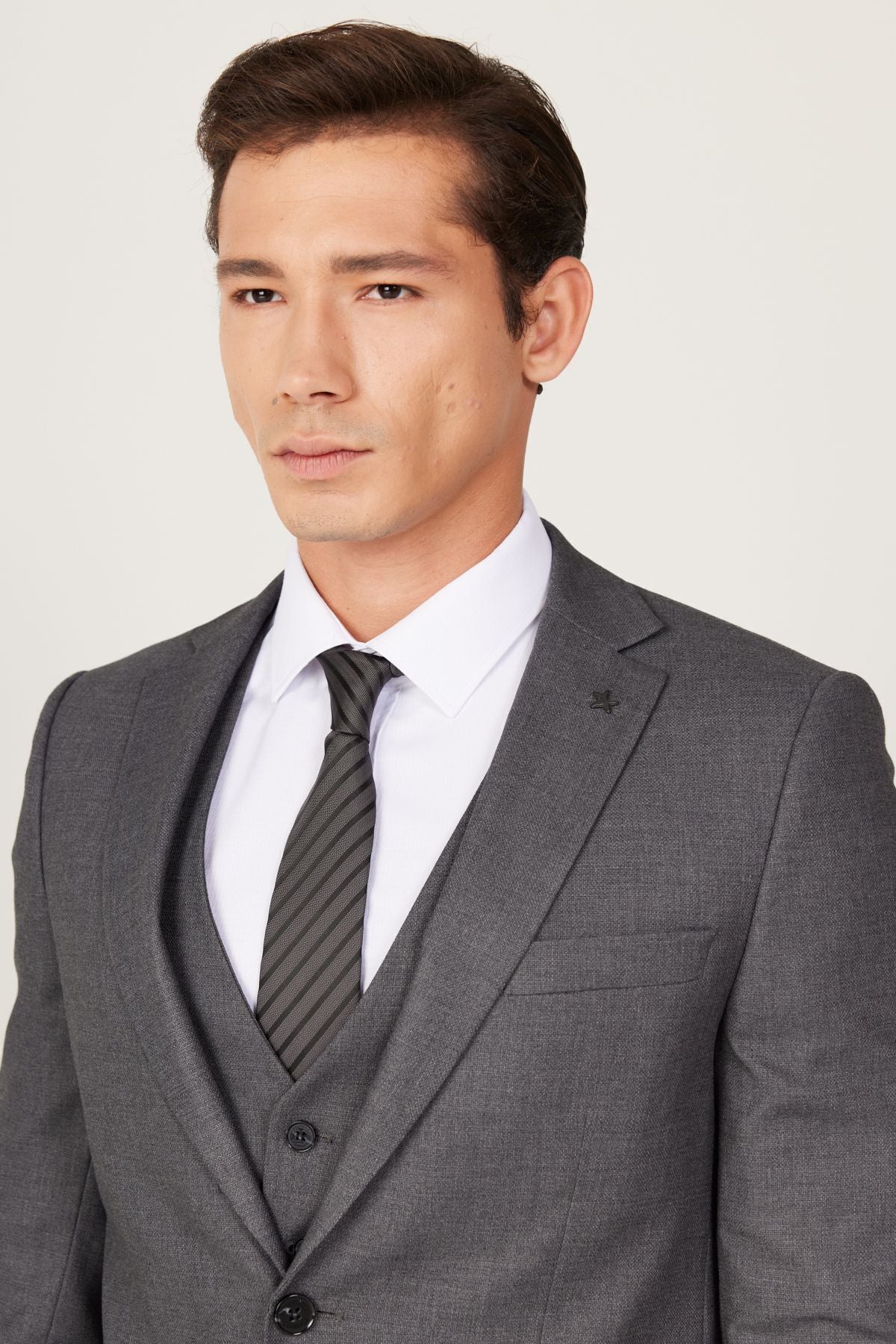 Men's anthracite slim fit narrow cut Mono collar Amesty Vest Suit Suit