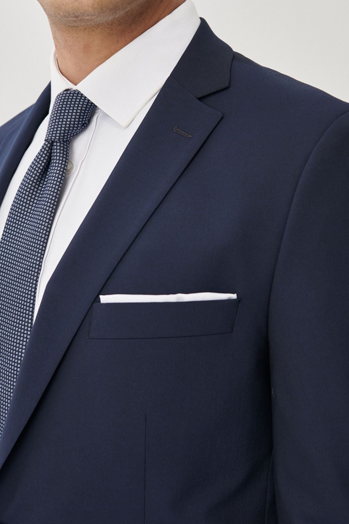 Men's navy blue slim fit narrow cut mono collar suit suit