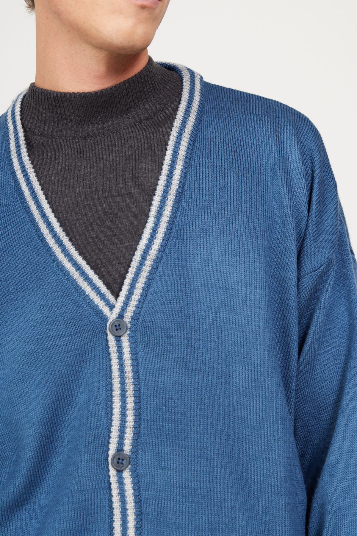 Men's Indigo-GRI Melanj Standard Fit Normal Cut V-Yaka knitwear cardigan