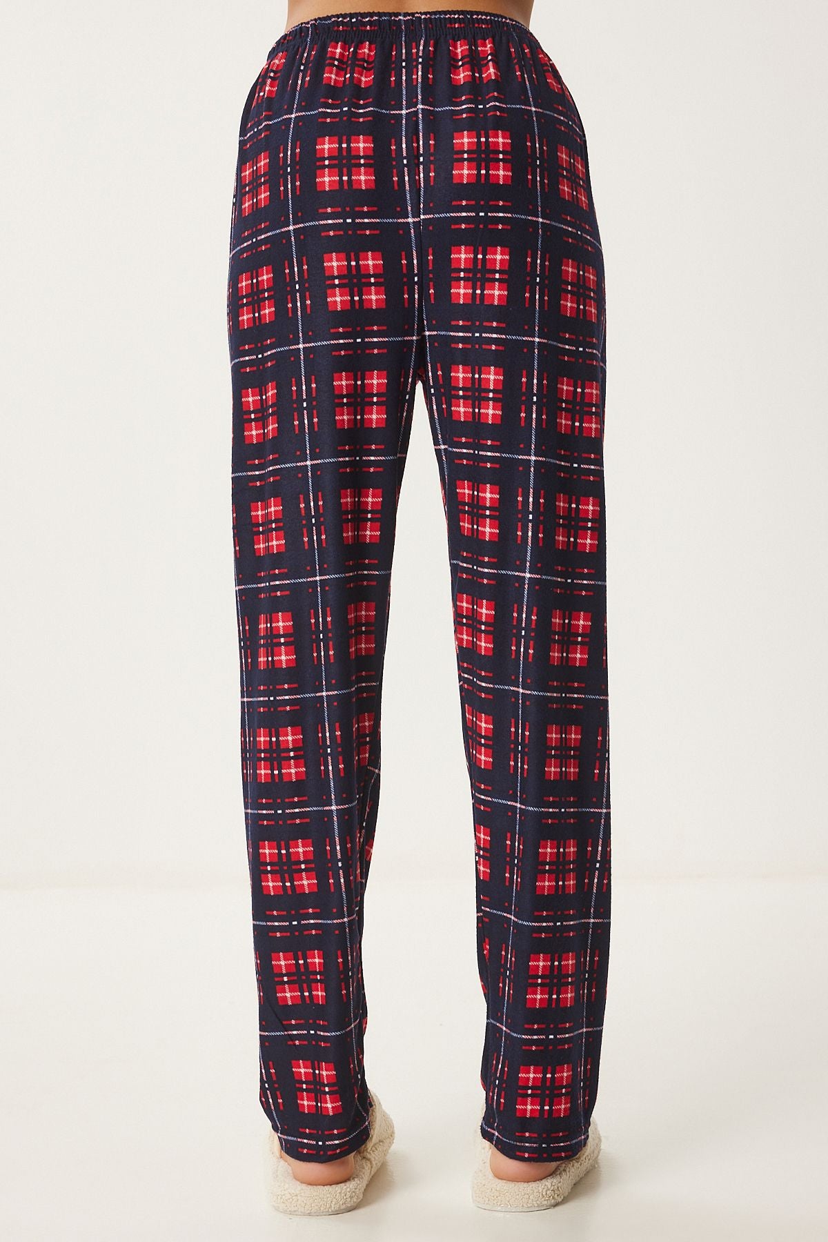 Woman Navy blue Red Patterned Soft textured knitted pajamas Six Ce00089
