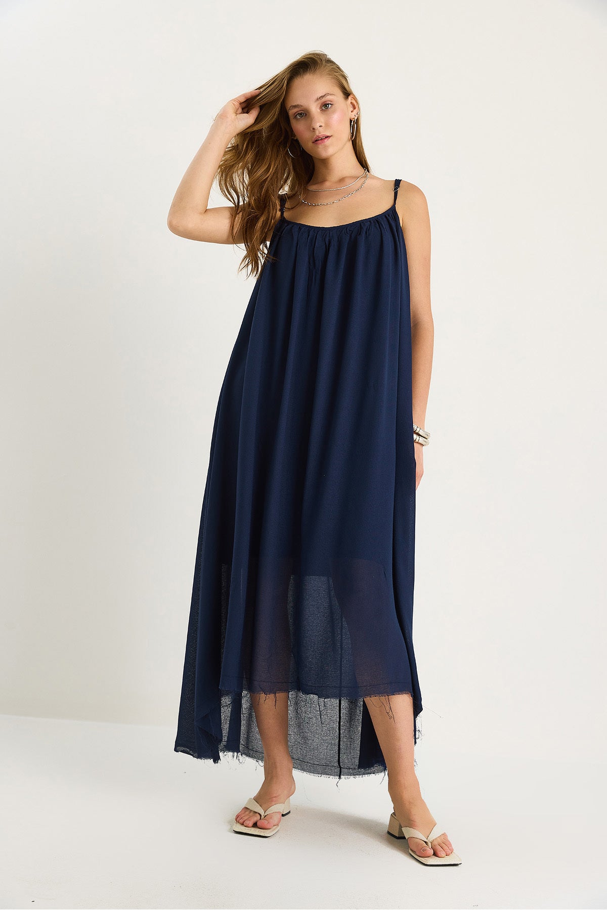 Women's Thin Strap Casual Lined Cotton Summer Long Linen Dress 5971 60281031