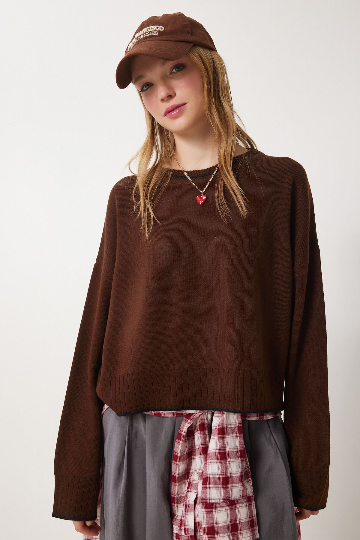 Female Brown Basic Knitwear Sweater PF00010