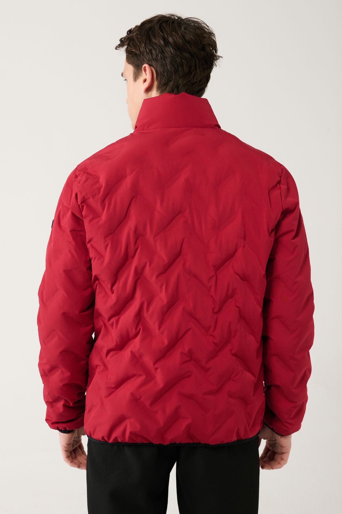 Men's red upright collar water repulsion windproof light swelling coat E006036