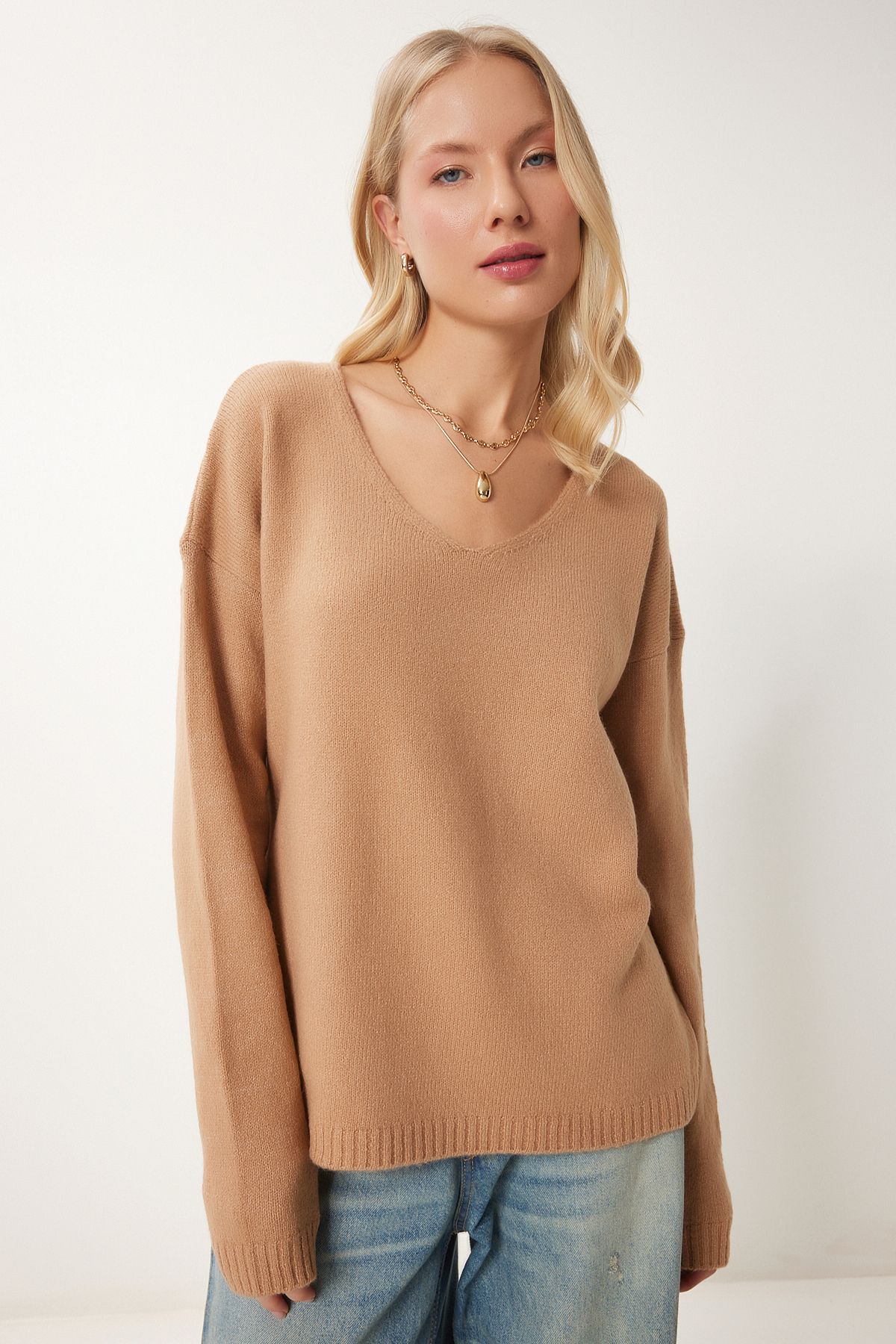 Female Biscuit V -Neck Knitwear Kazakh ZA00063
