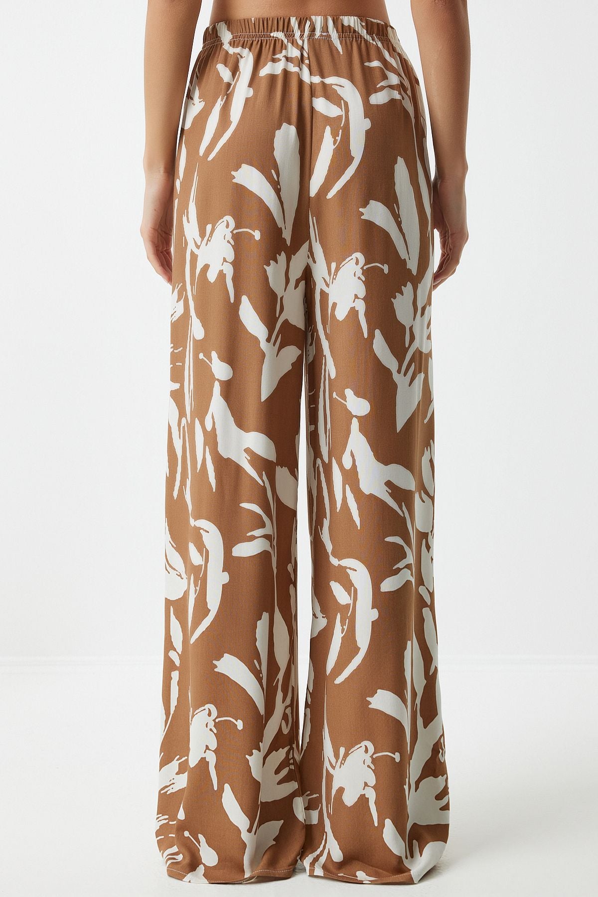 Female Biscuit White Patterned Viscose Palazzo Pants EN00606