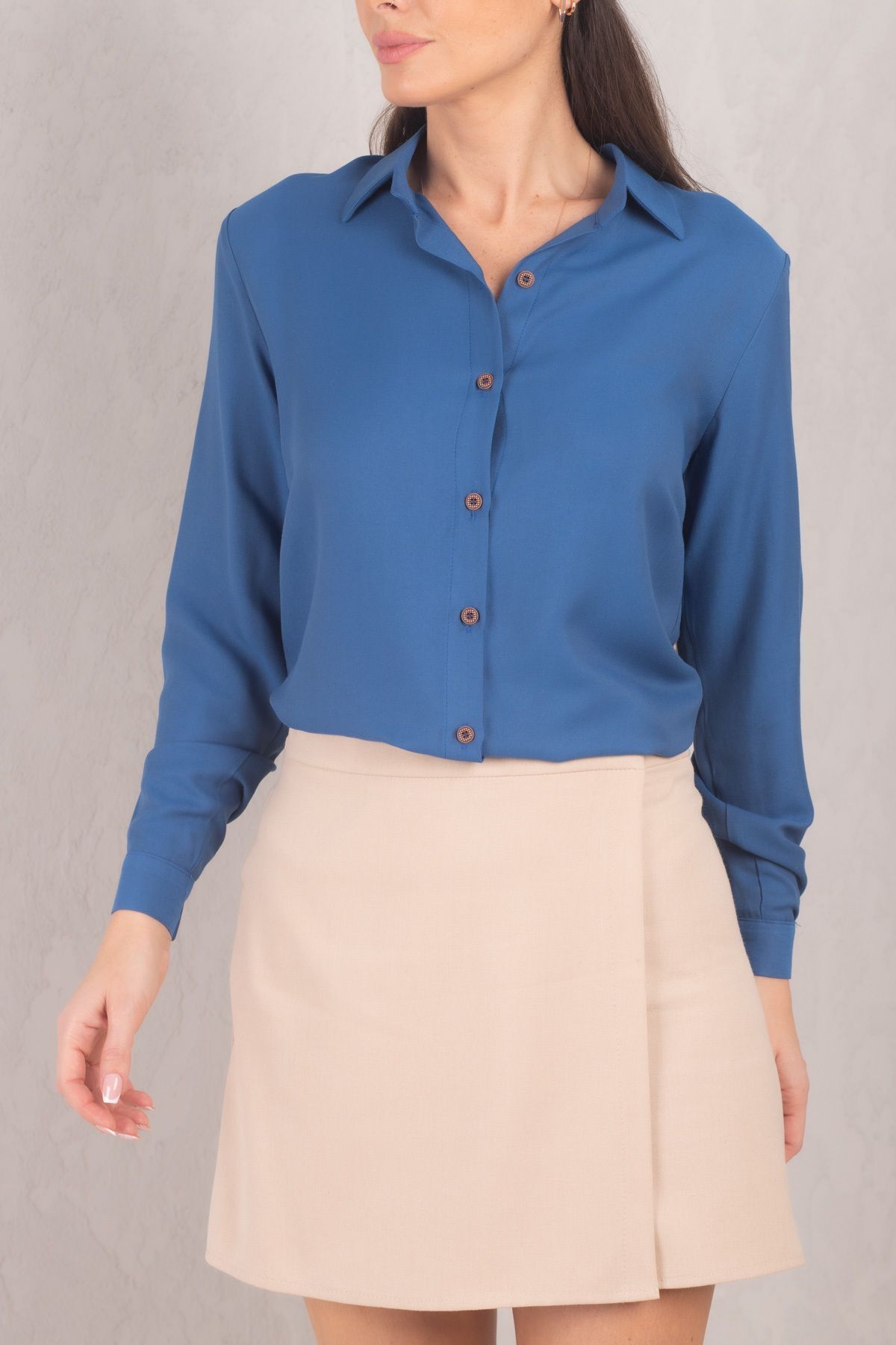 Woman Dark Blue Long Sleeve Flat Shirt ARM-18Y001176