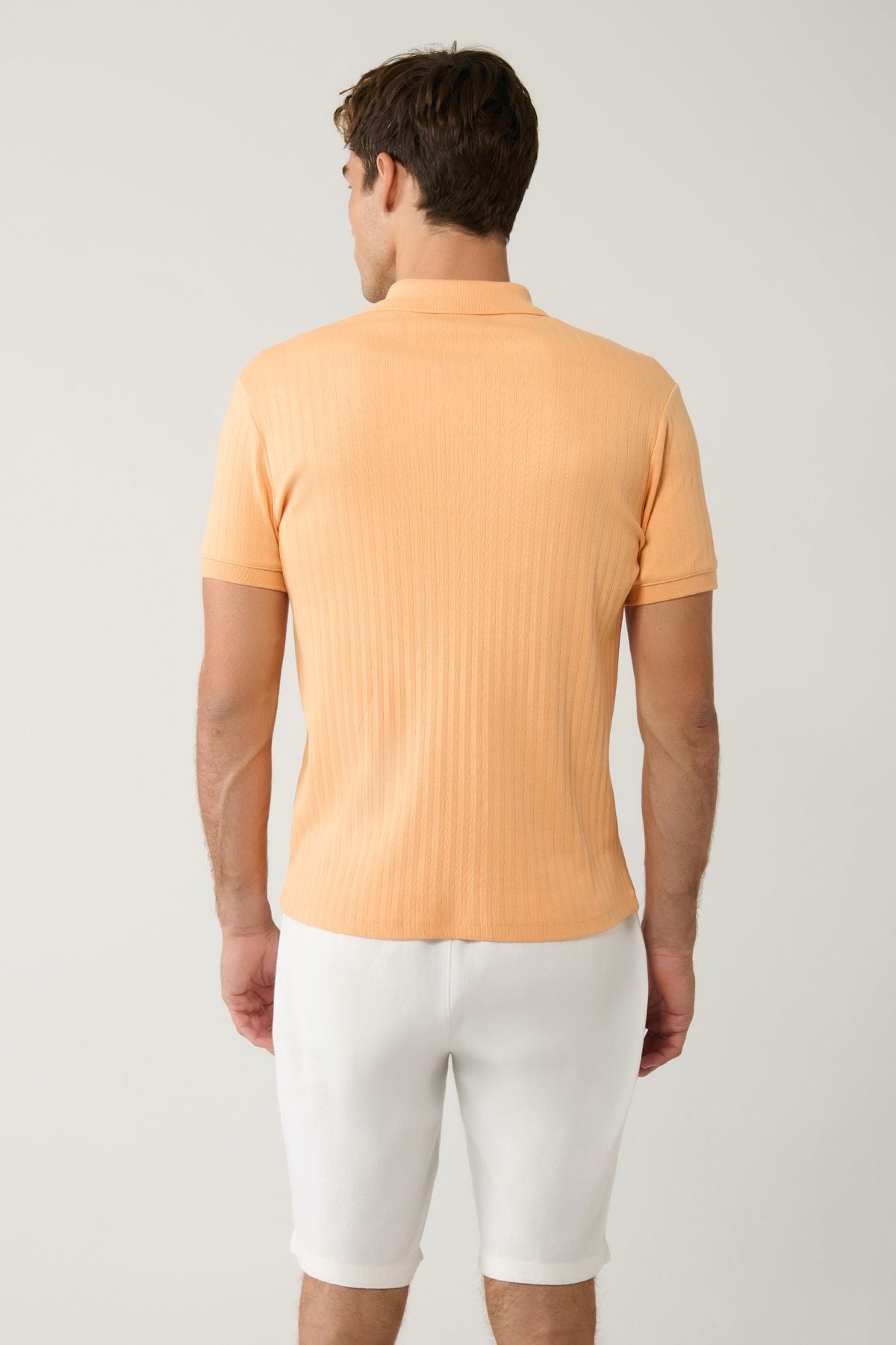 Men's Open Orange 100 %Cotton 3 Buttoned Jacquard Polo Yaka T-shirt A41y1354