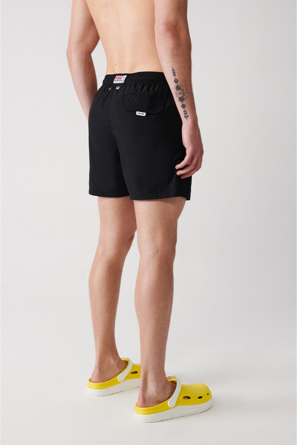 Men's Black Fast Drying Standard Length Flat Special Transport Bag Swimsuit Sea Short A31y3800