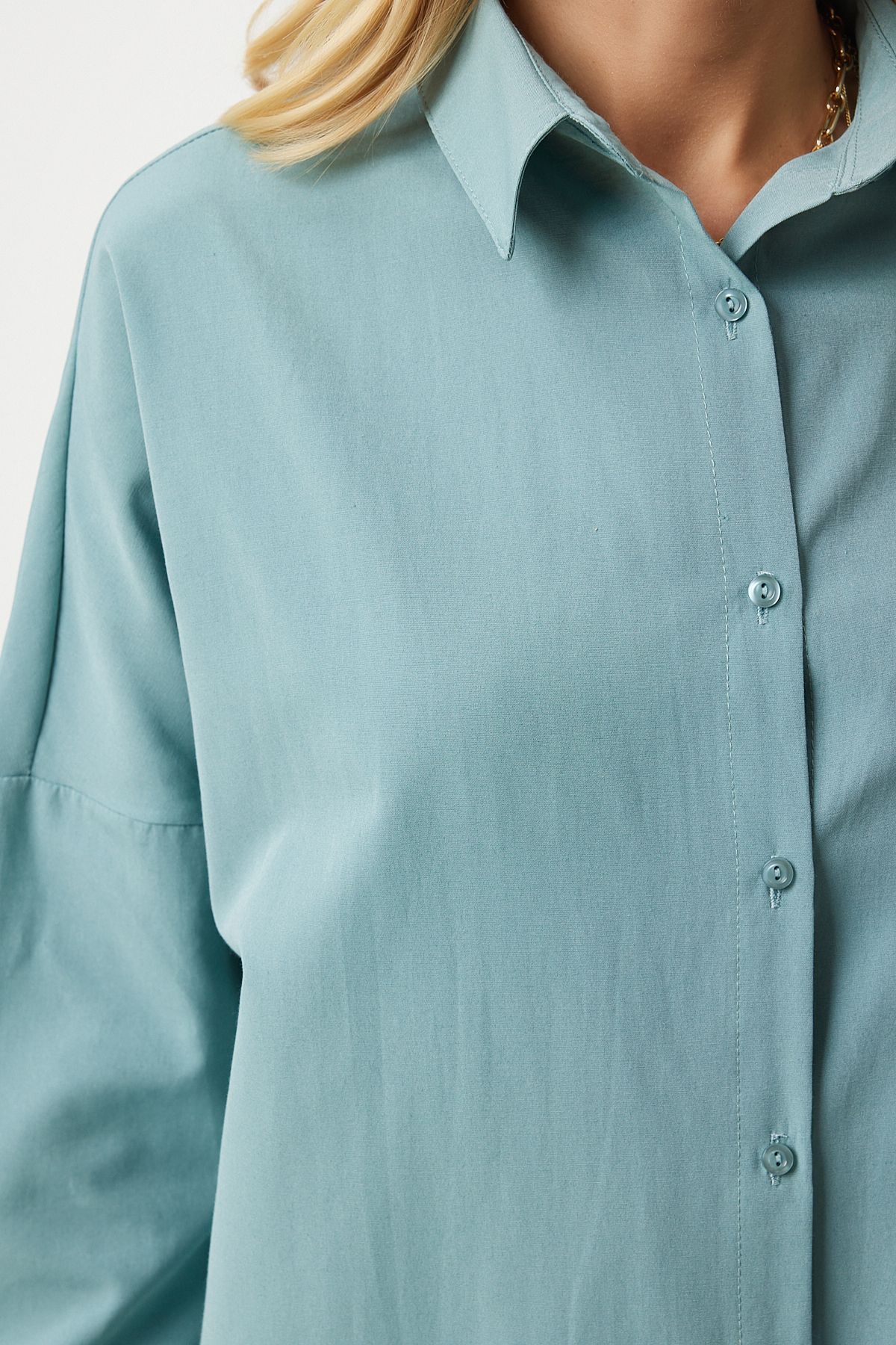 Woman Dark Water Green Oversize Long Basic Shirt DD00842
