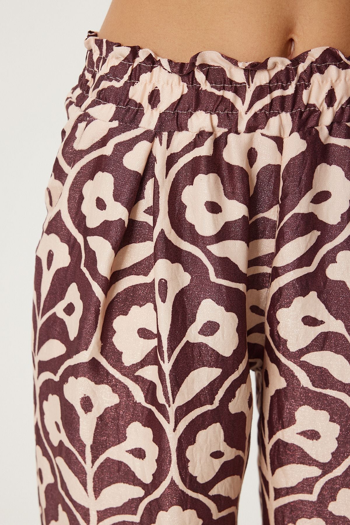 Female Pins Cream Patterned Viscose Blouse Palazzo Set FN03278
