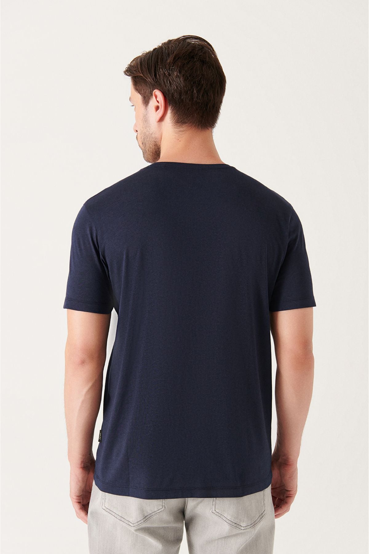 Men's navy blue ultrasoft bike collar cotton Basic T-shirt E001171