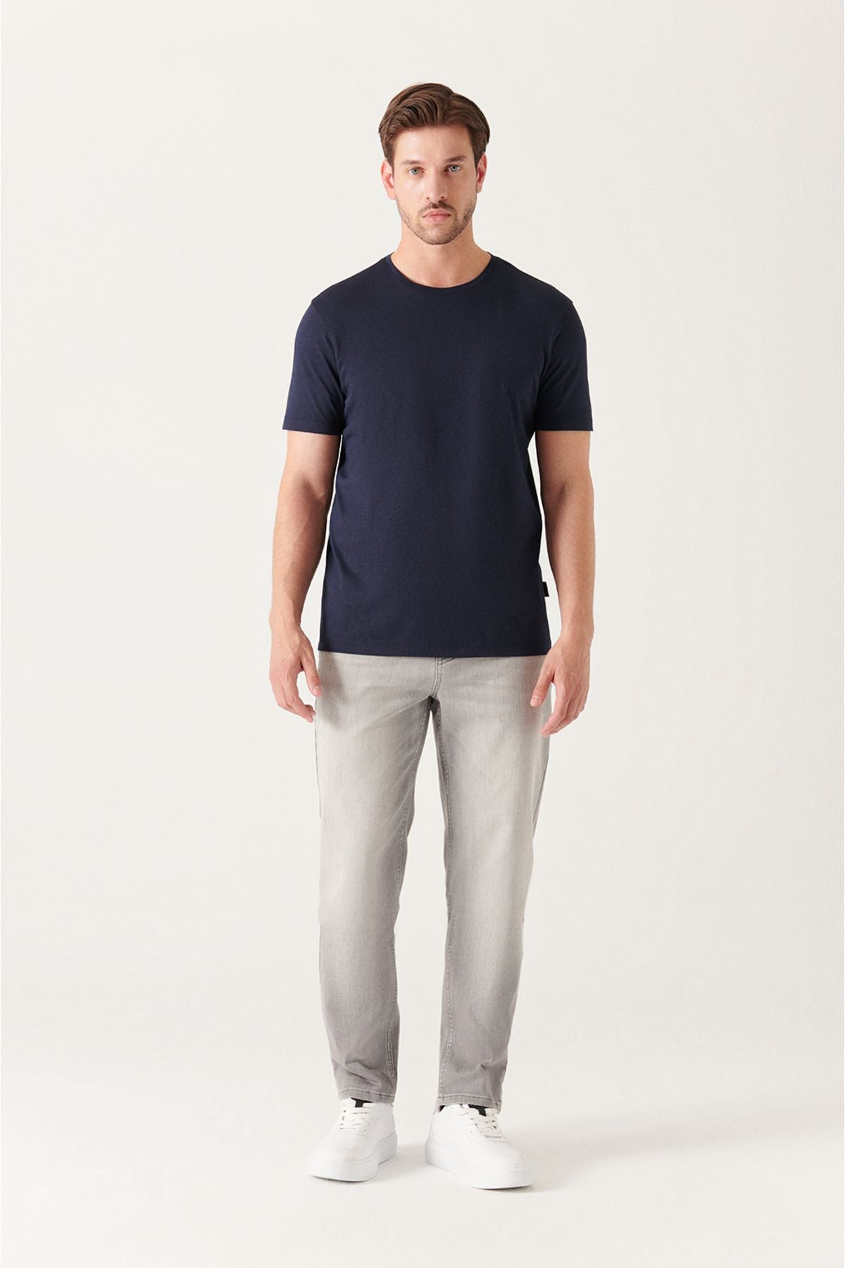 Men's navy blue ultrasoft bike collar cotton Basic T-shirt E001171