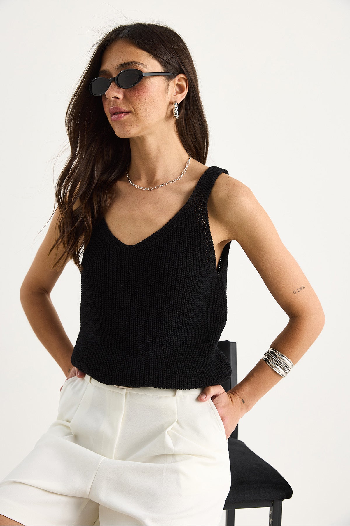 Women's V-Neck Waist Detailed Basic Knitwear Blouse 20258007