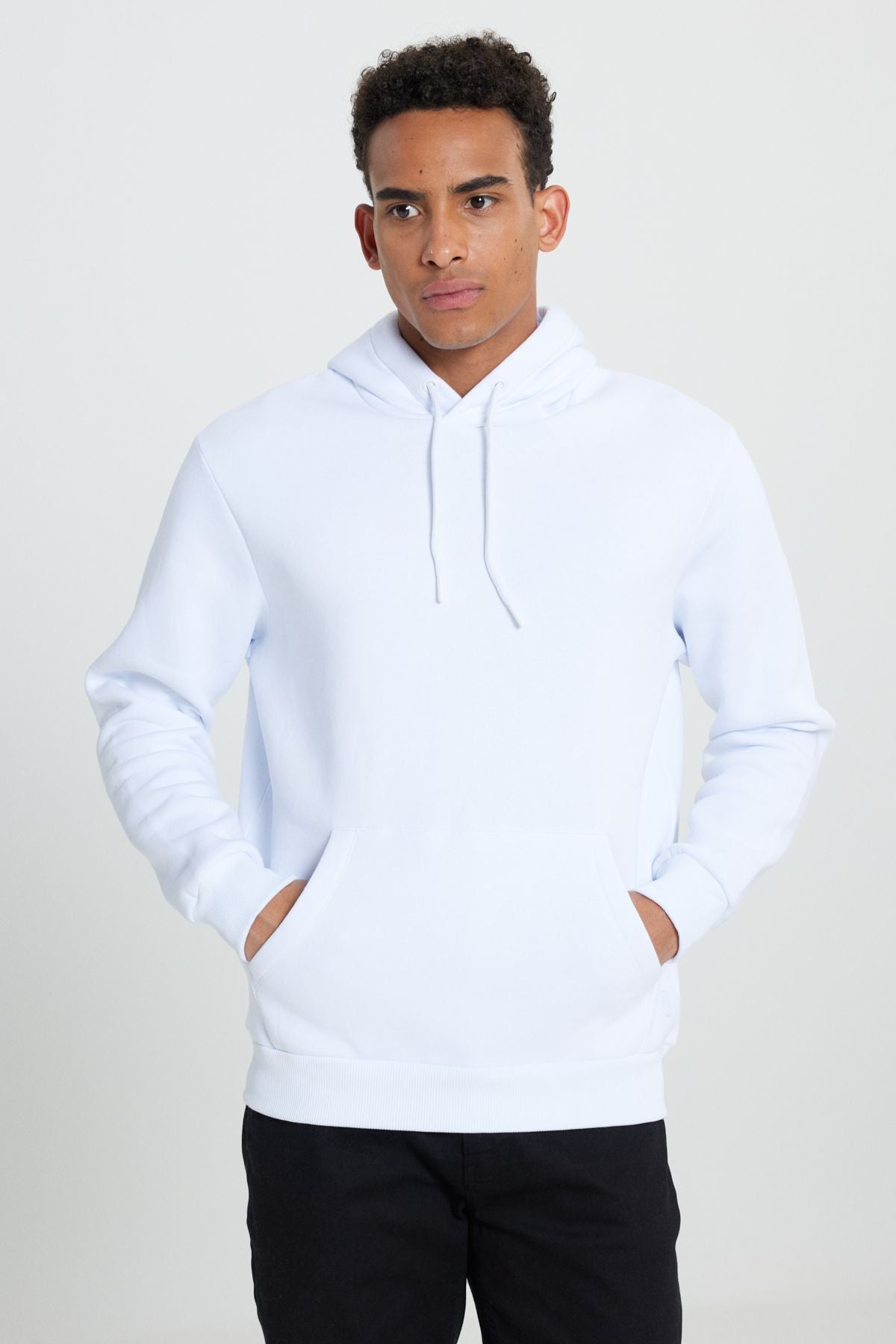 Men's White-Lacivert 2 Pack Cotton Sweatshirt Hooded Kangaroo Pocket Standard Fit Normal Cutting