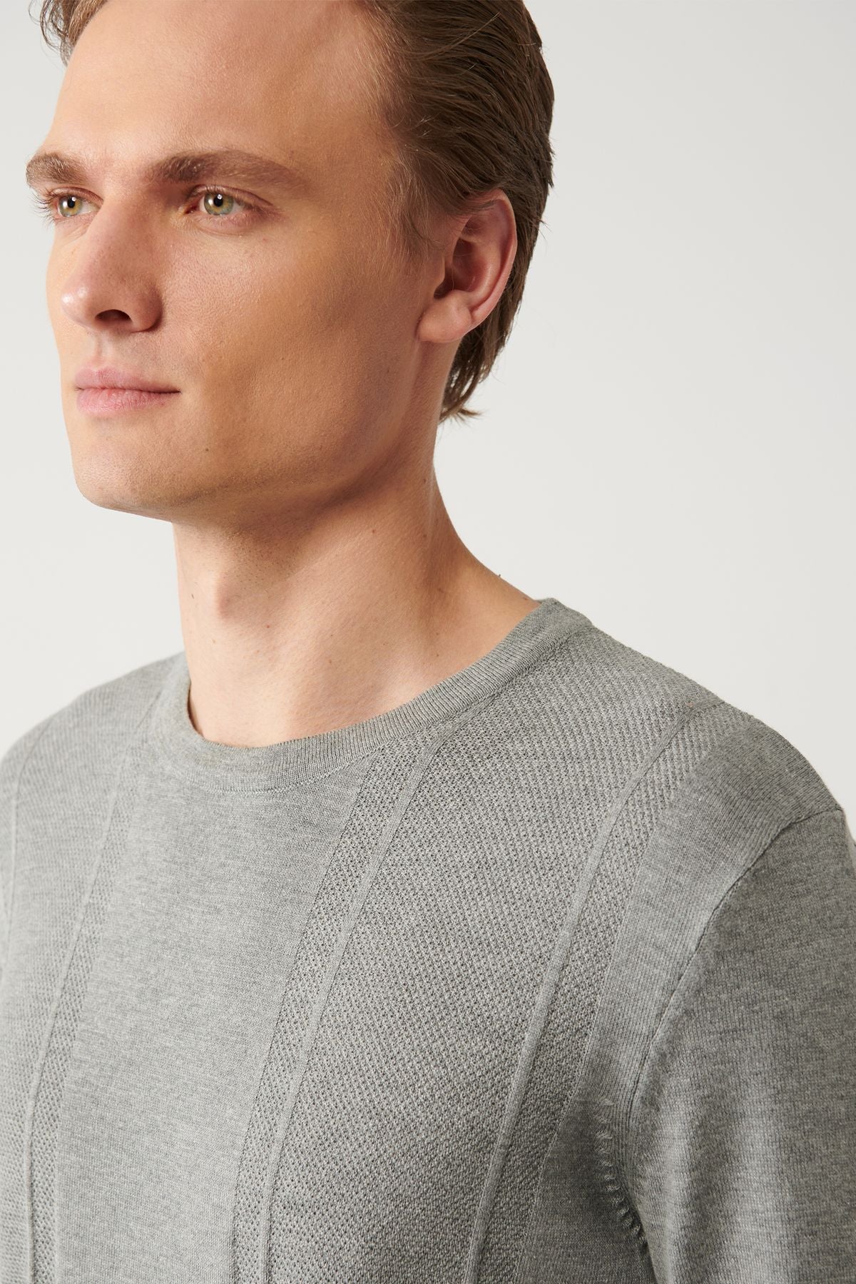 Men's gray bike collar cotton textured knitwear sweater A32y5133