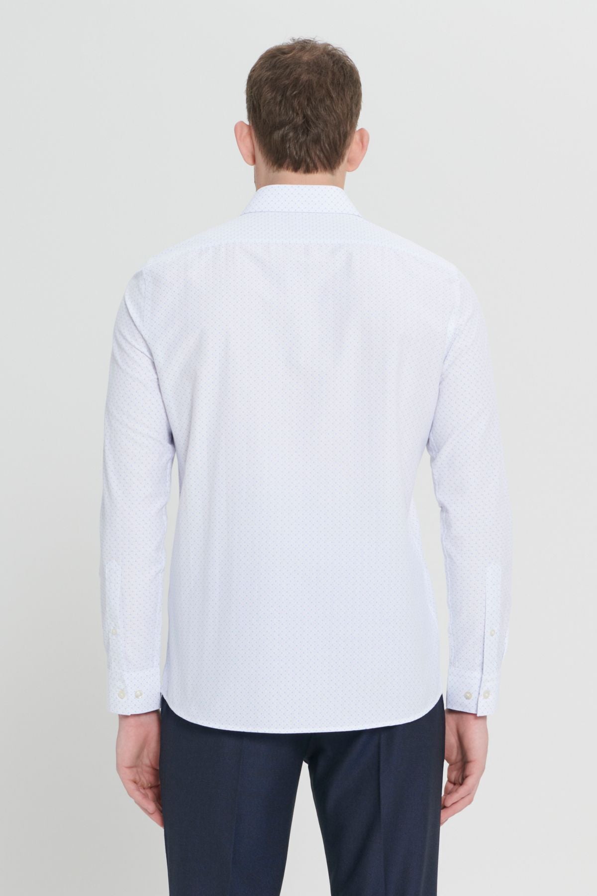 Men's white-blue slim fit narrow cut classic collar cotton Cotton Amelor Shirt