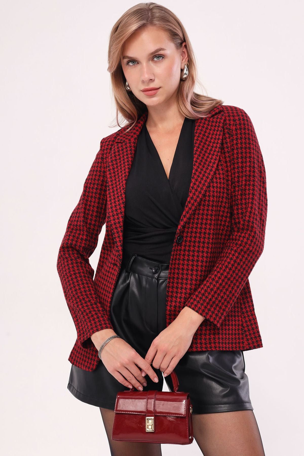 Female Bordeaux Kazswood Pattern Single button jacket ARM-20K001121