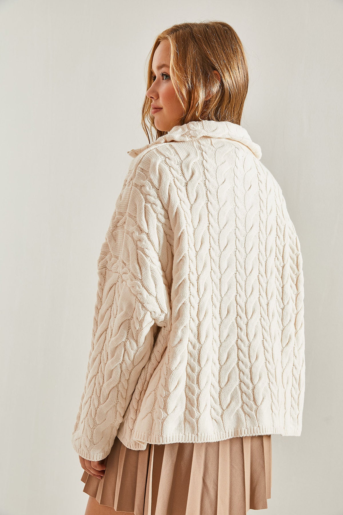 Women's Turtleneck Zippered Patterned Knitwear Sweater 40931017