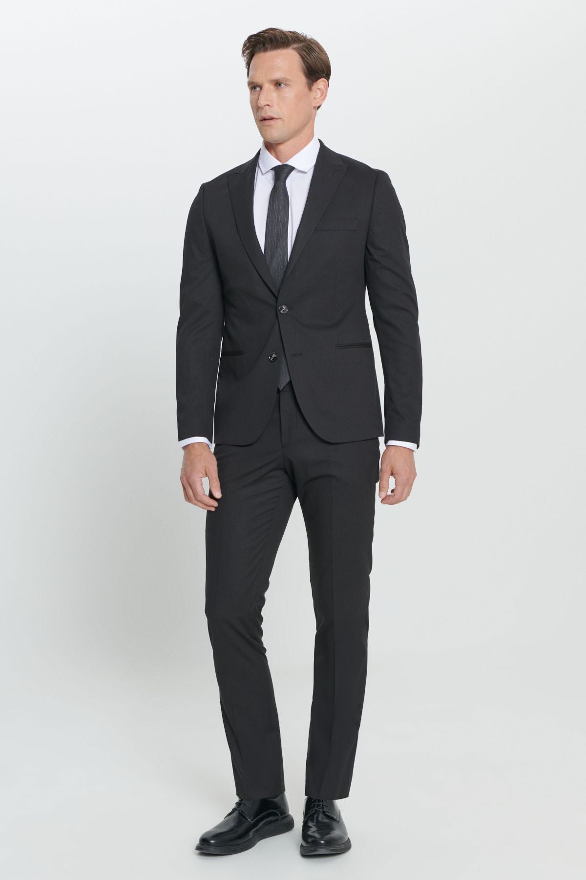 Men's Black Extra Slim Fit Narrow Cut Swallow Collar Suit