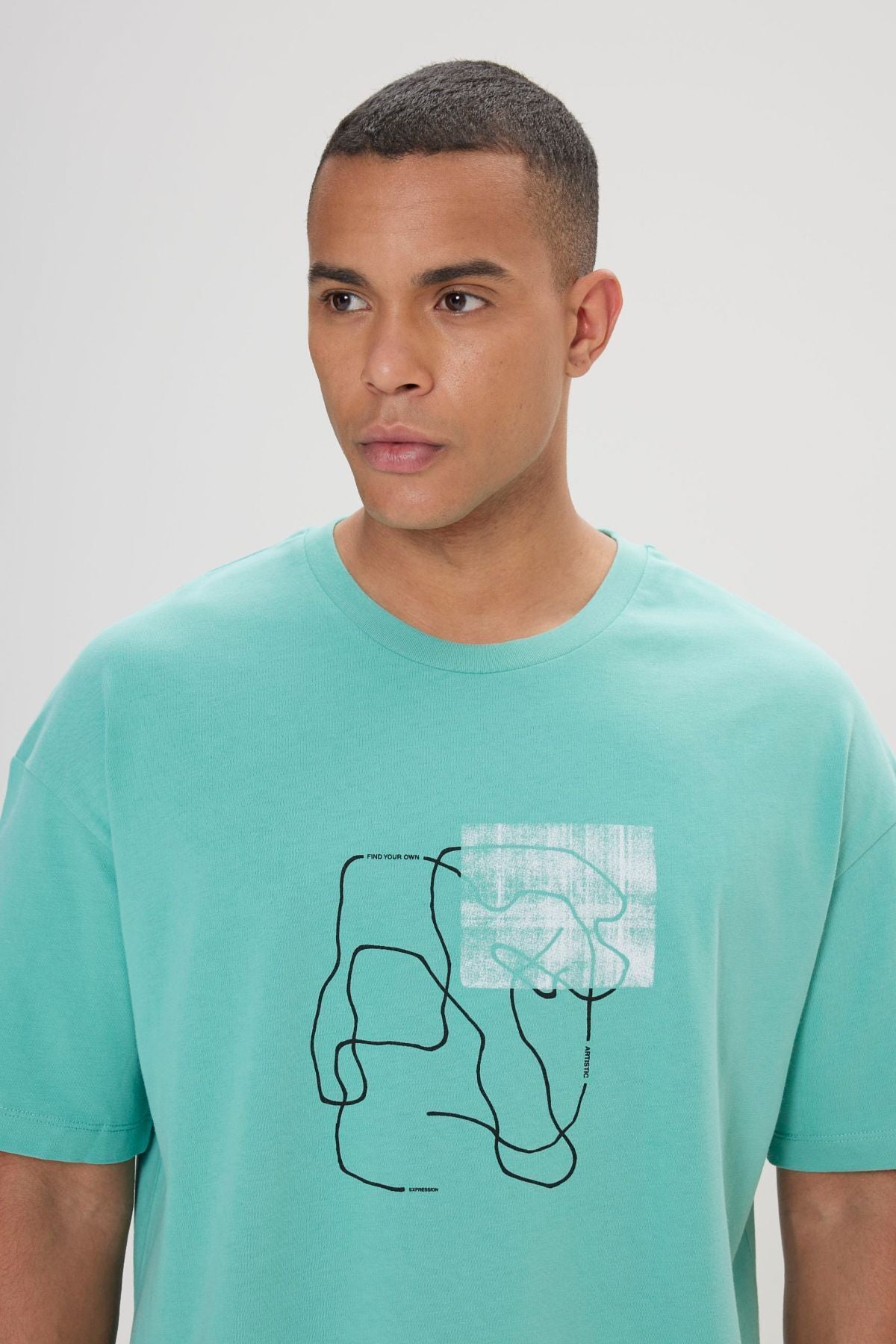 Men's Mint Oversize plenty of cut bike collar 100 %cotton printed T -shirt