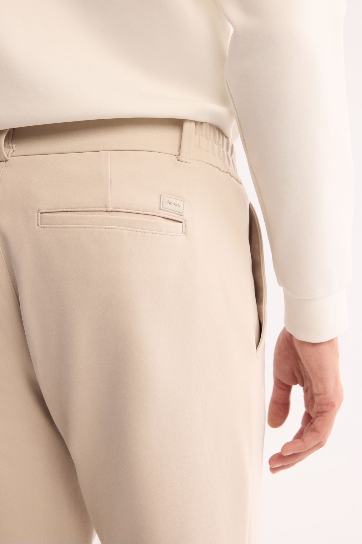 Men's Beige Wrinkling Fast Drying Waist Extra Flexible Technical Fabric Pants A42Y3065