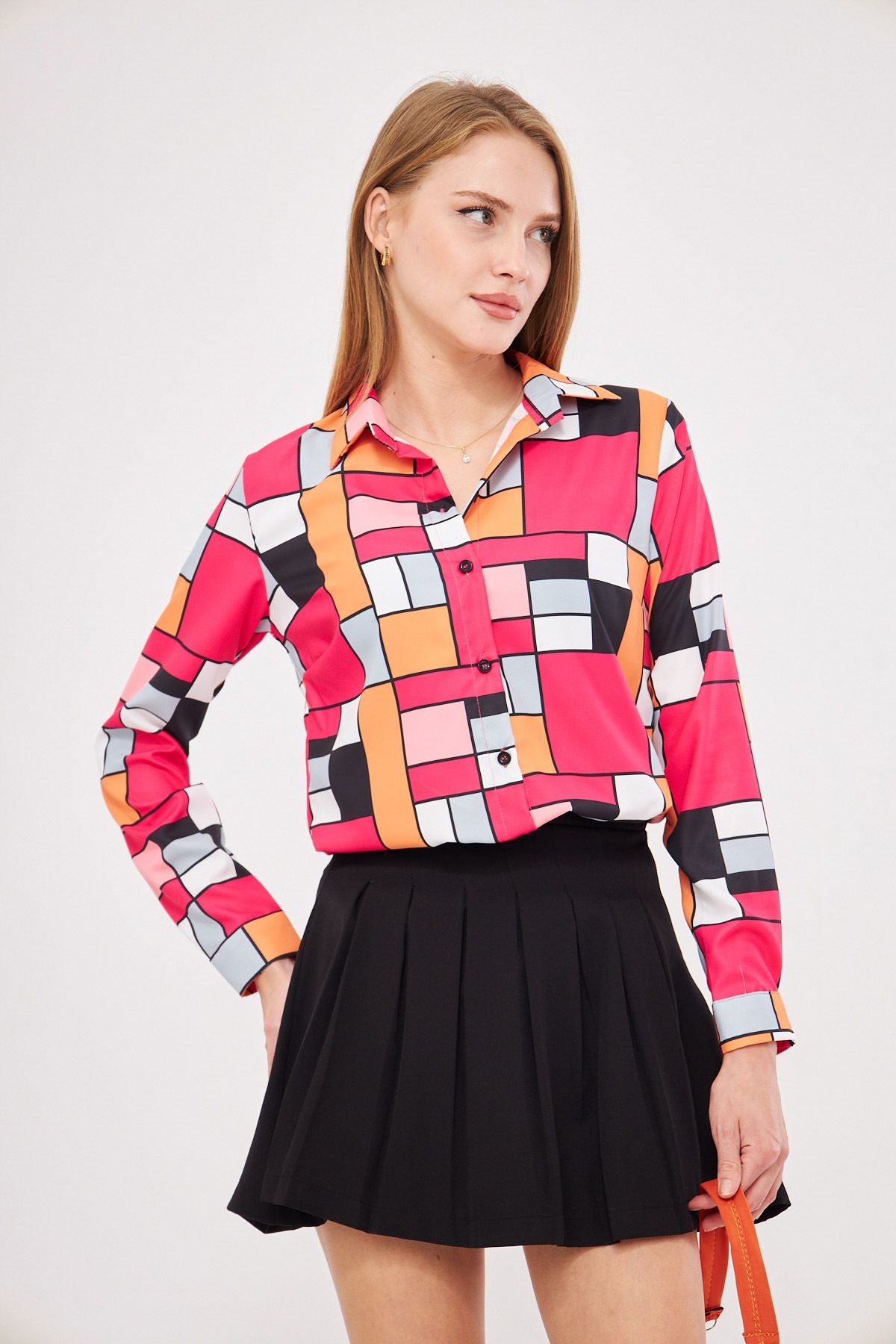 Women's Fuchsia Patterned Long Sleeve Shirt ARM-25K001040