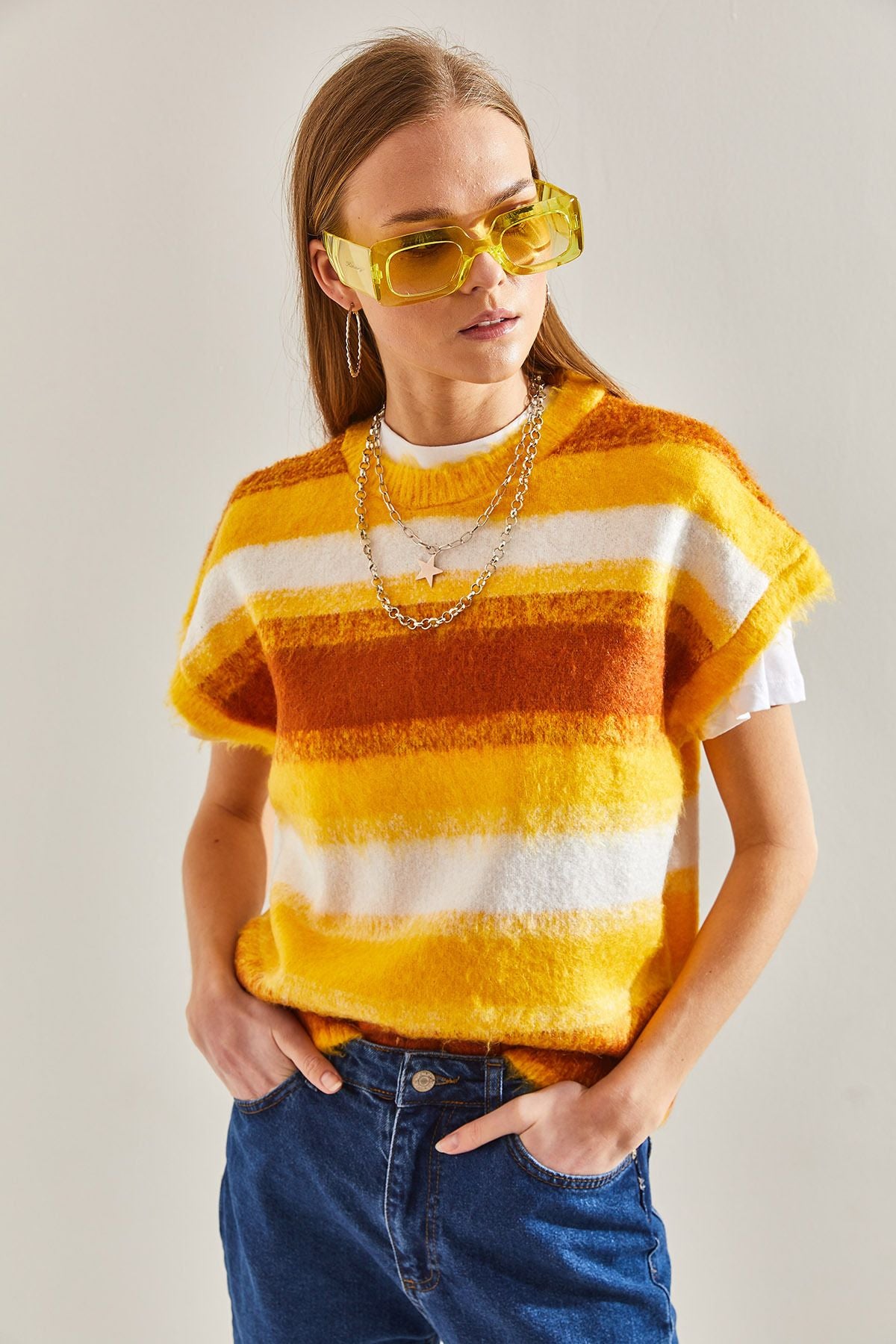 Female Bike Bike collar striped sweater