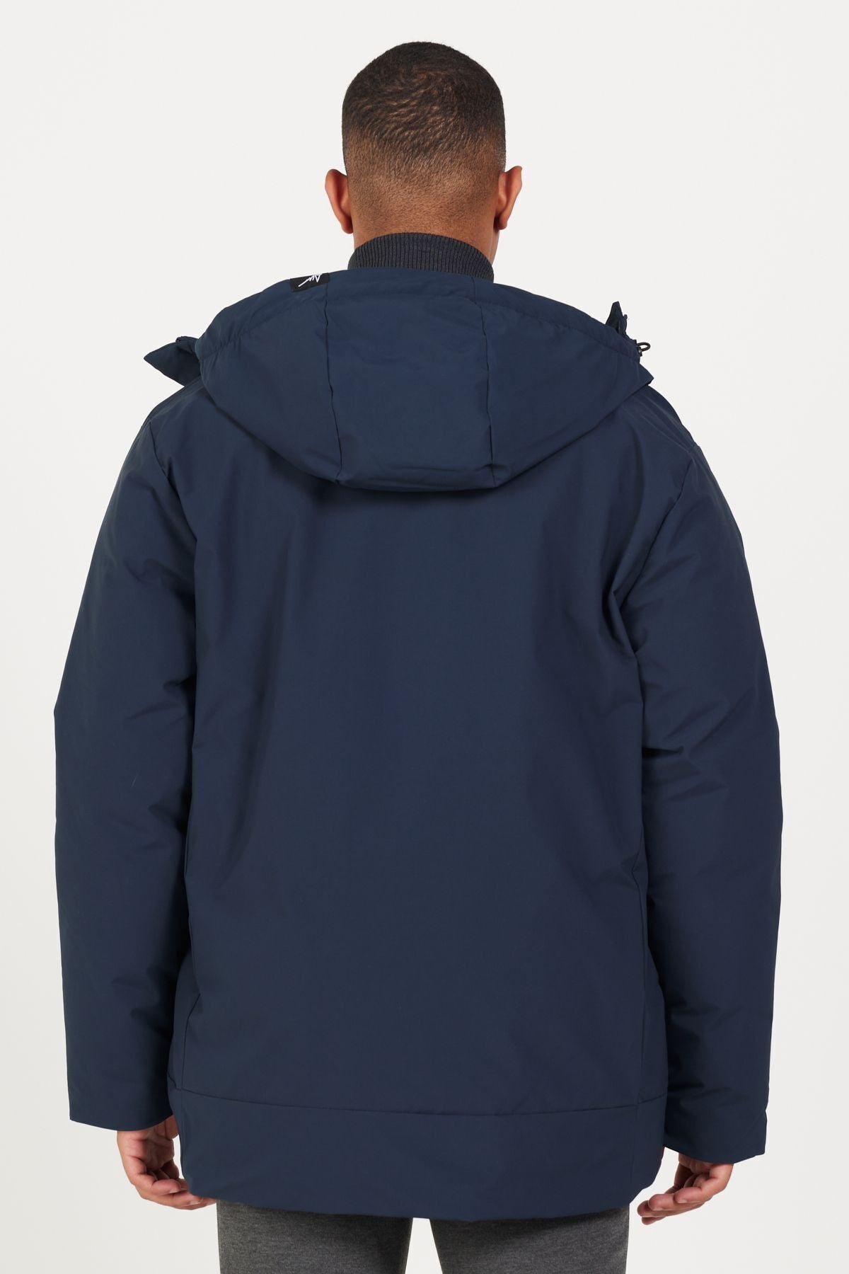 Men's navy blue hooded upright collar standard fit hot holding windproof coat coat