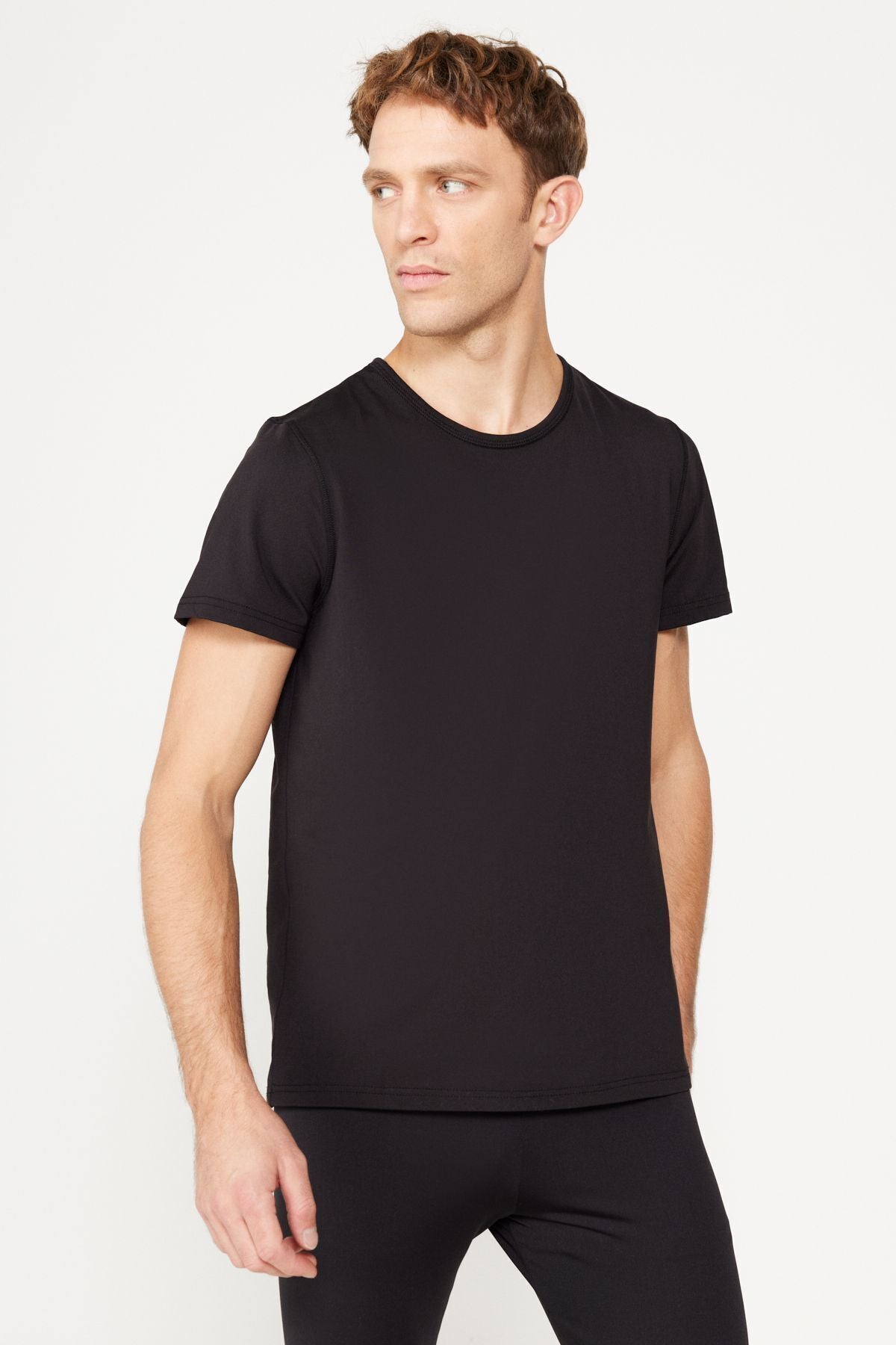 Men's heat, breathing thermal black standard standard fit normal cut flexible underwear T -shirt