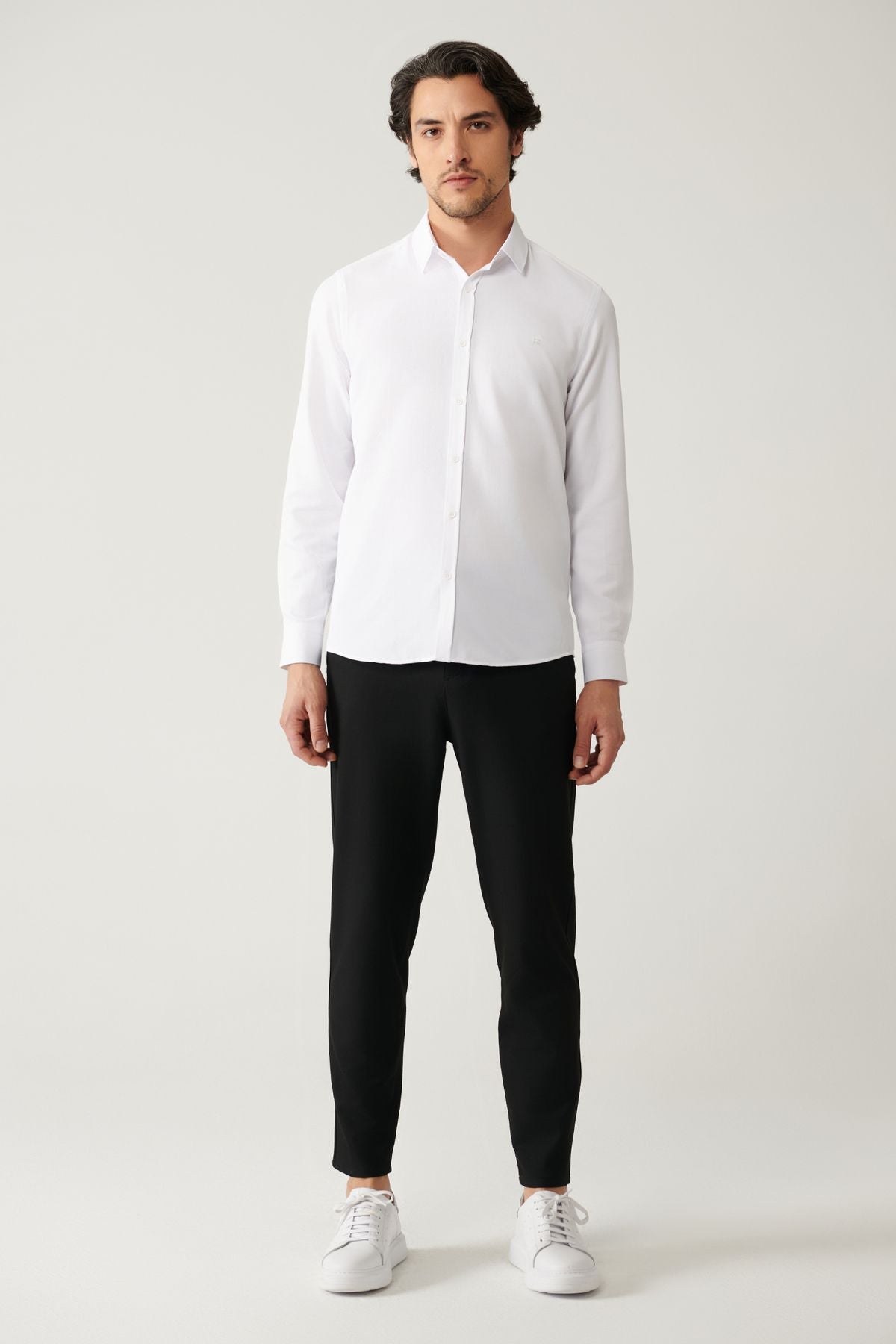 Men's white easy ironable cotton mixed shirt A41y2237