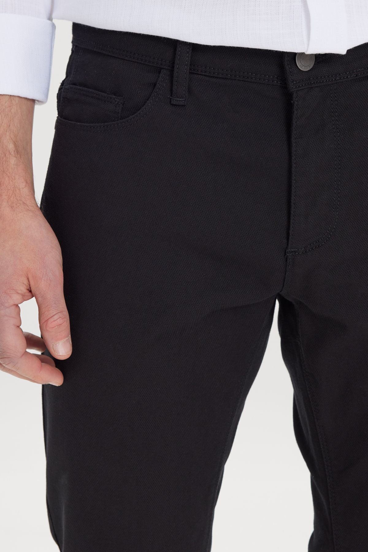 Men's black slim fit narrow cut 5 pocket Amelor Flexible Pants