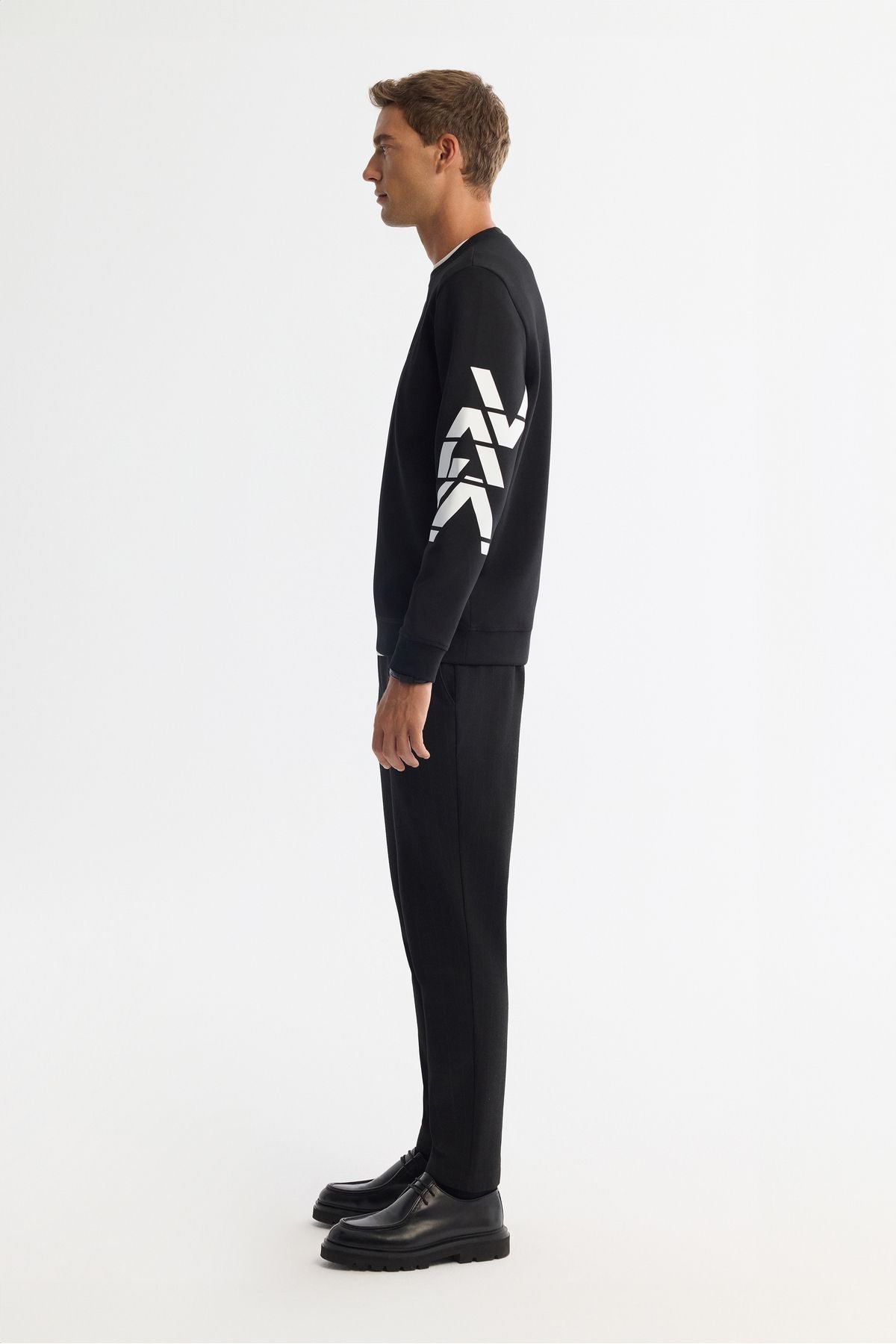 Men's black bike collar cotton printed elastan sweatshirt a42y1256