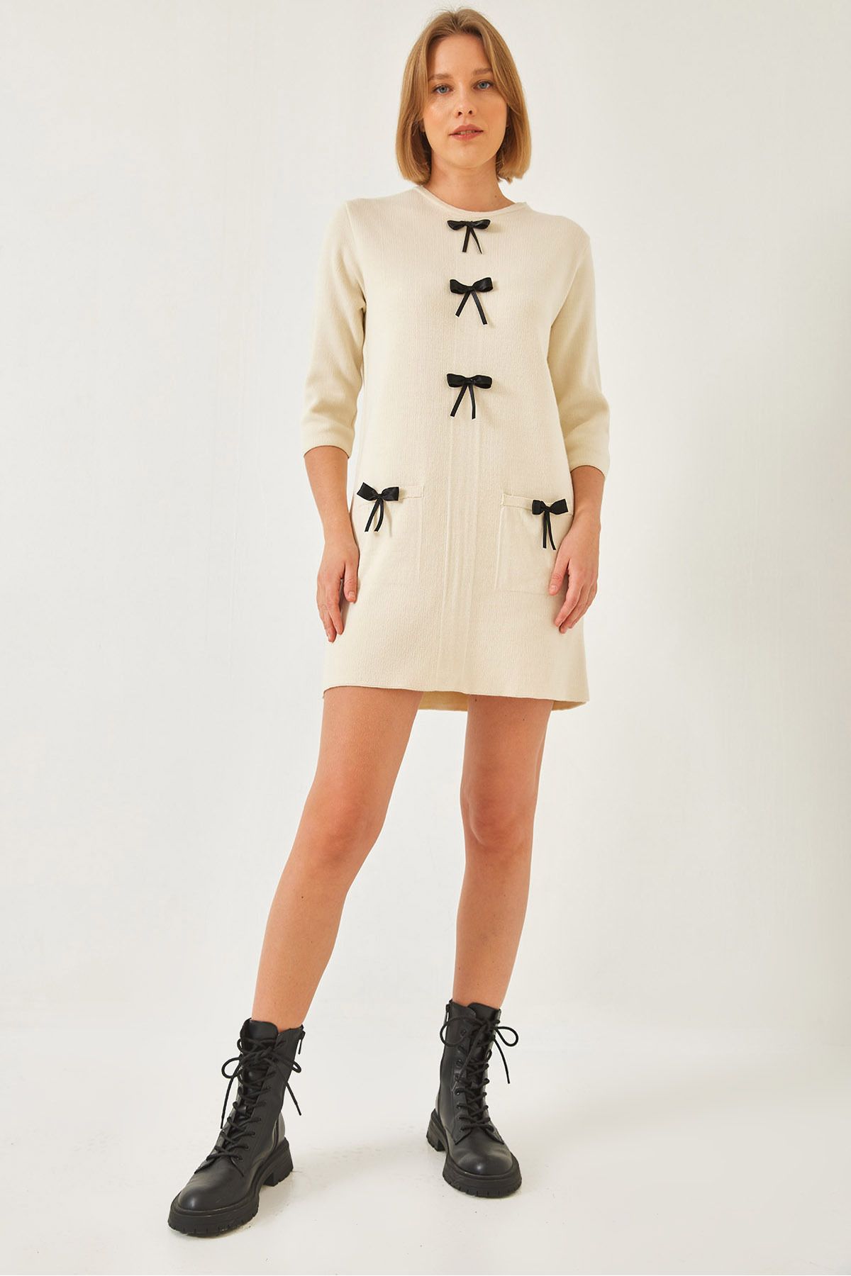 Women's bow detailed knitwear dress 20247565