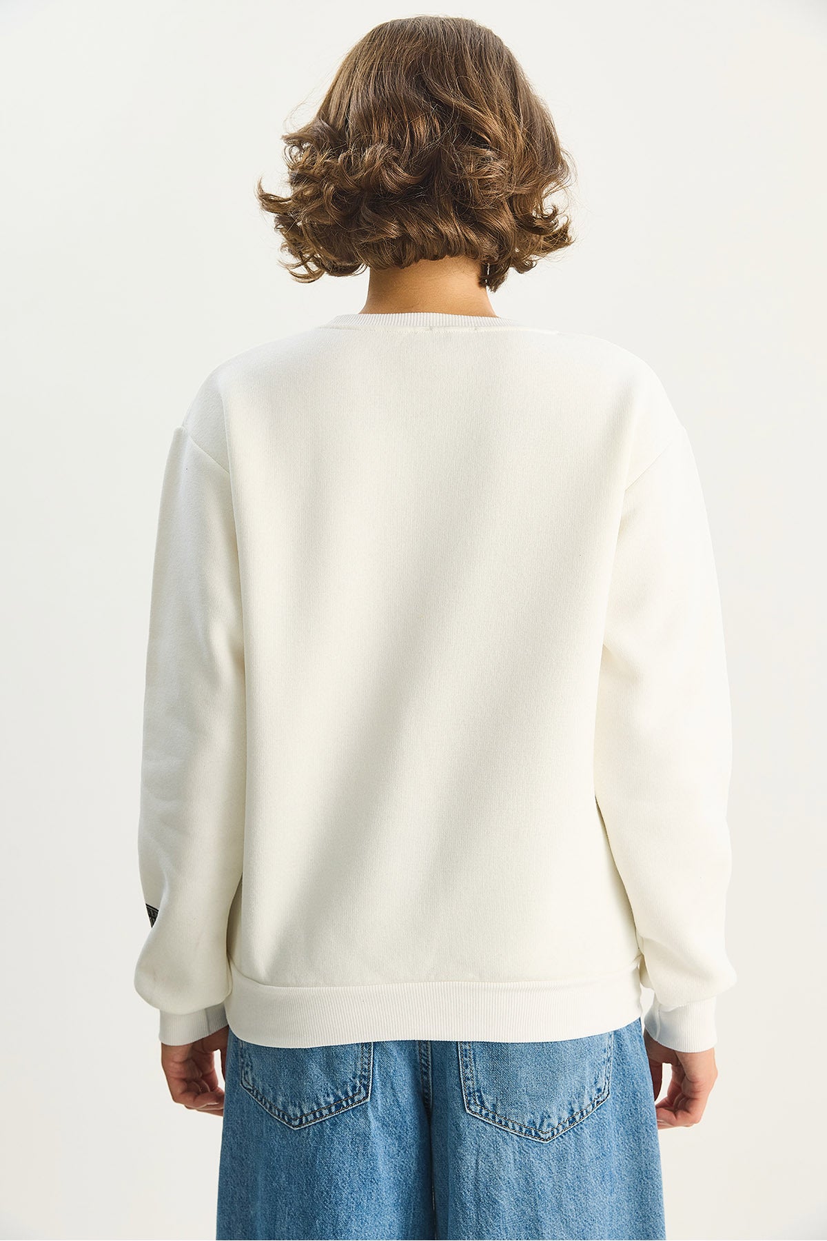 Women's Crew Neck Printed Three Thread Raised Basic Sweatshirt 6067 60283619