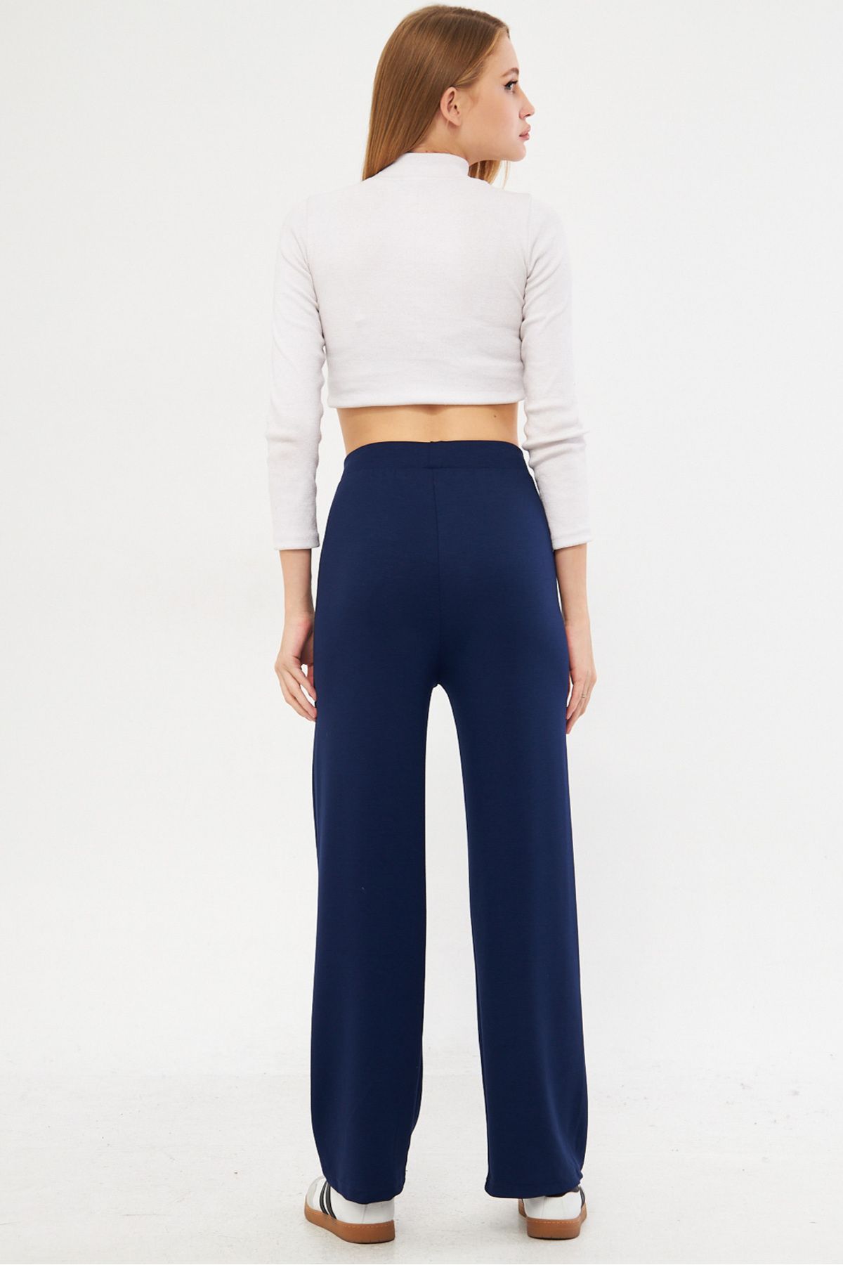 Woman Navy blue waist tire front stitched pants Arm-25k024003