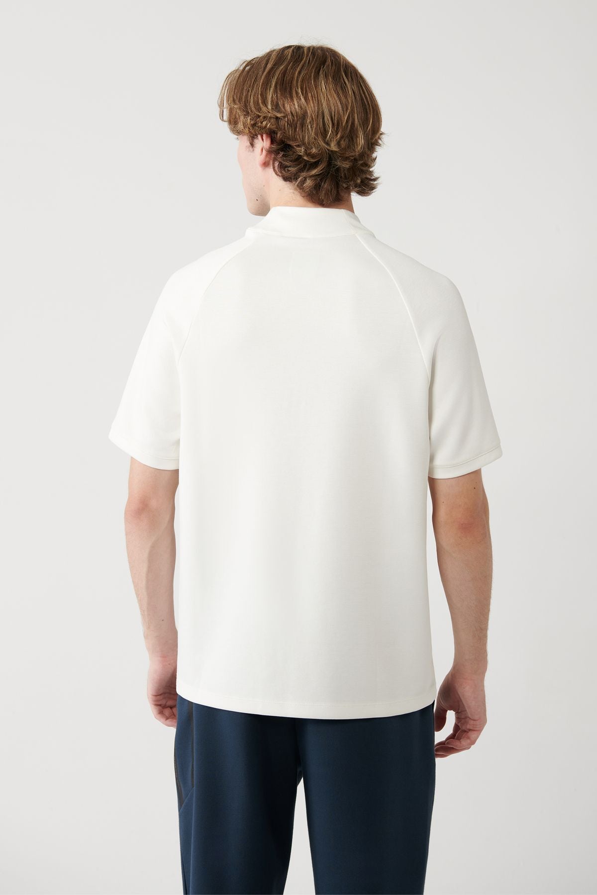 Male Ecru vertical collar half zipper printed T-shirt A41y1312