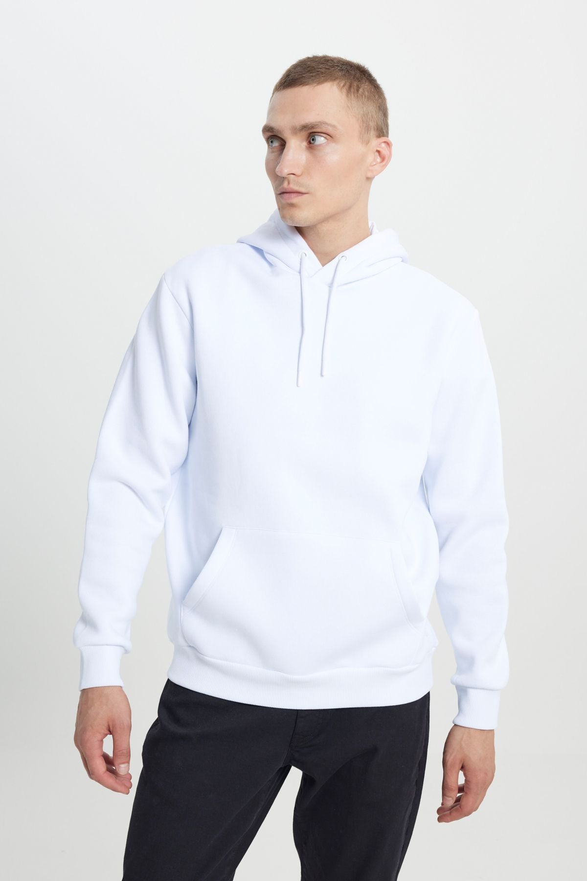 Men's White Standard Fit Normal Normal Cut Içi Polar 3 IP hooded cotton sweatshirt