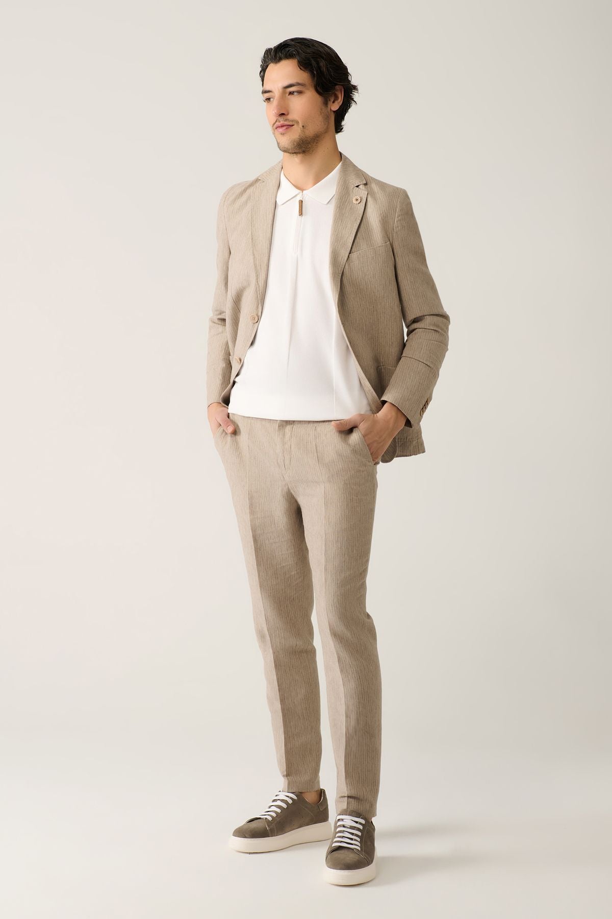 Men's Mink Waist Linen Touch with Linen Mixed Linen Touch Suit Pants A41y3260